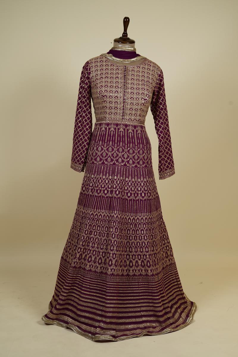 Wine Colour Kashmiri Work