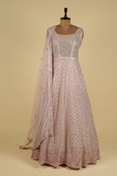 Light Mauve Anarkali embellished with Mirror, Bead and Sequins work