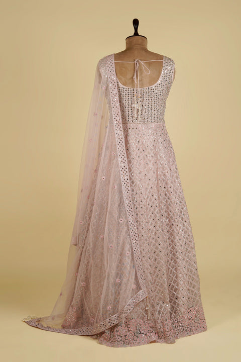 Light Mauve Anarkali embellished with Mirror, Bead and Sequins work