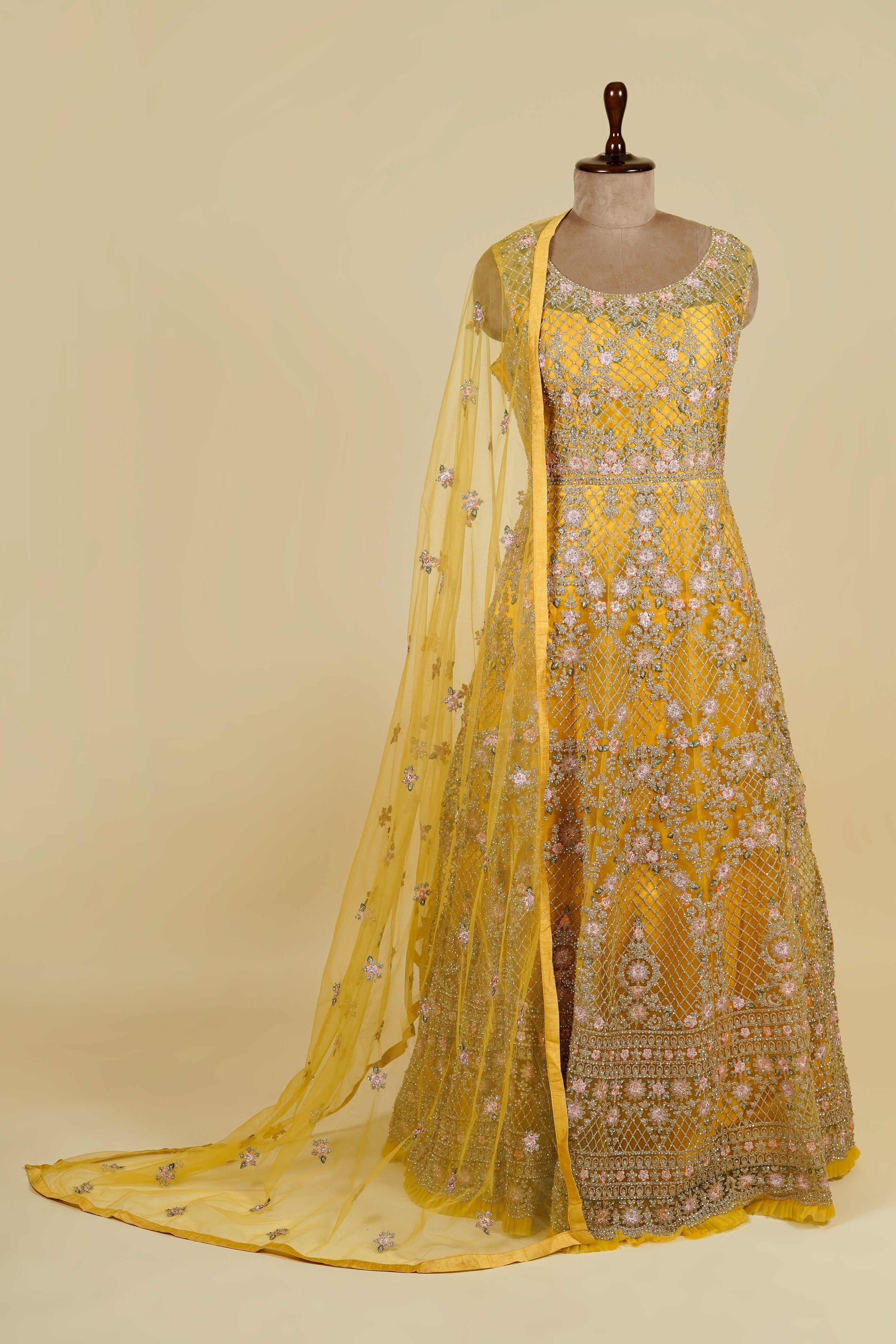 Yellow Dori Thread Work Suit