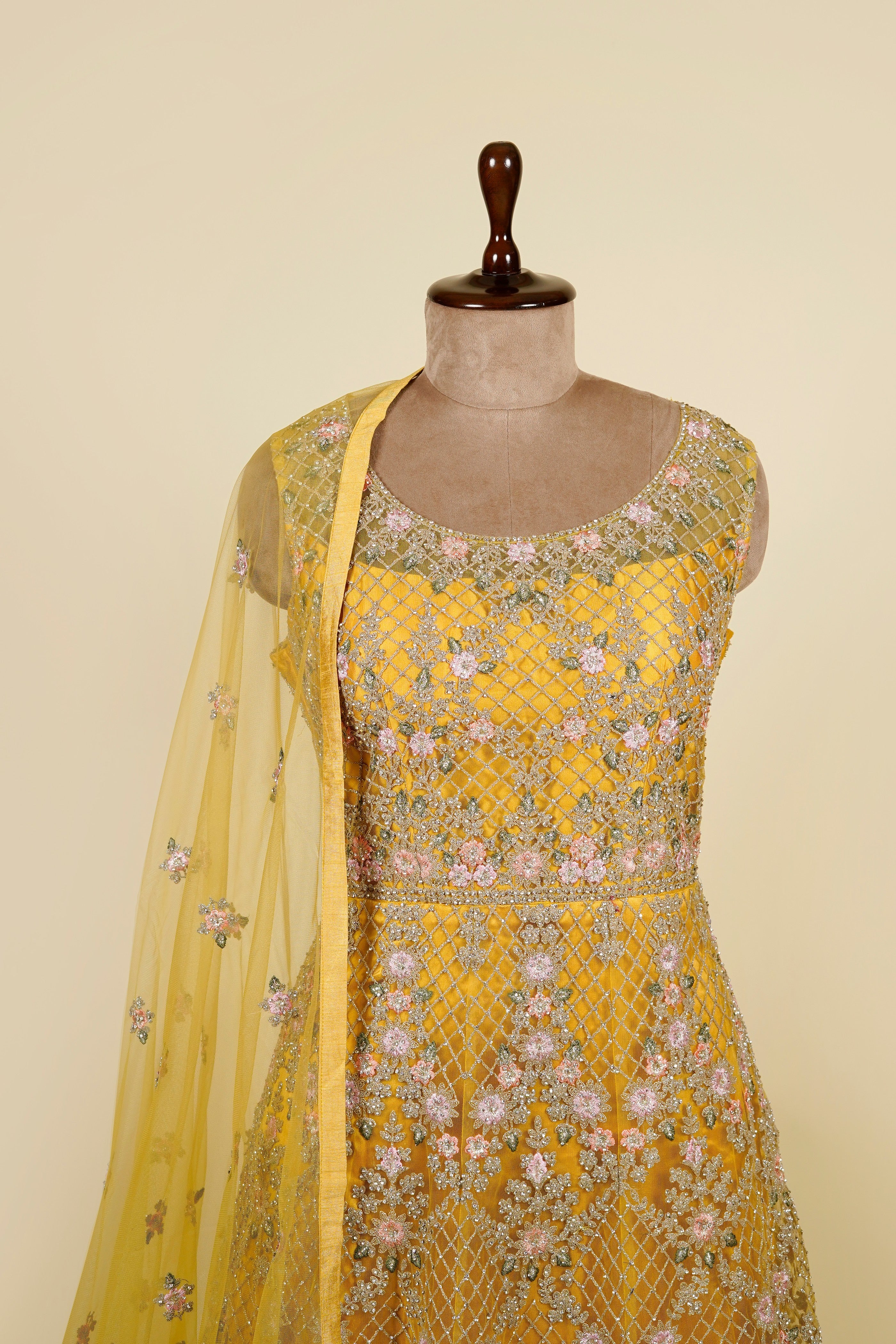 Yellow Dori Thread Work Suit