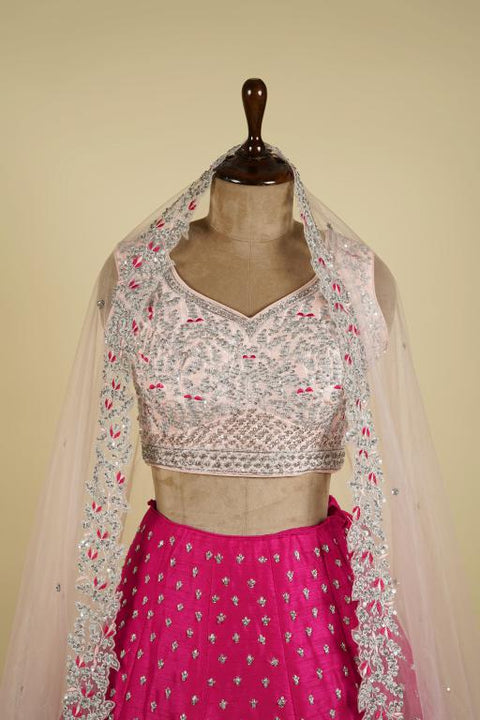 Pink Lehenga Blush Pink Choli embellished with Thread and Dabka work