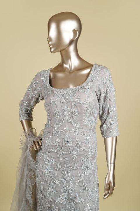 Grey Sharara set embellished with Bead and Sequin work
