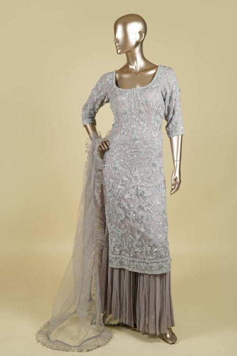 Grey Sharara set embellished with Bead and Sequin work