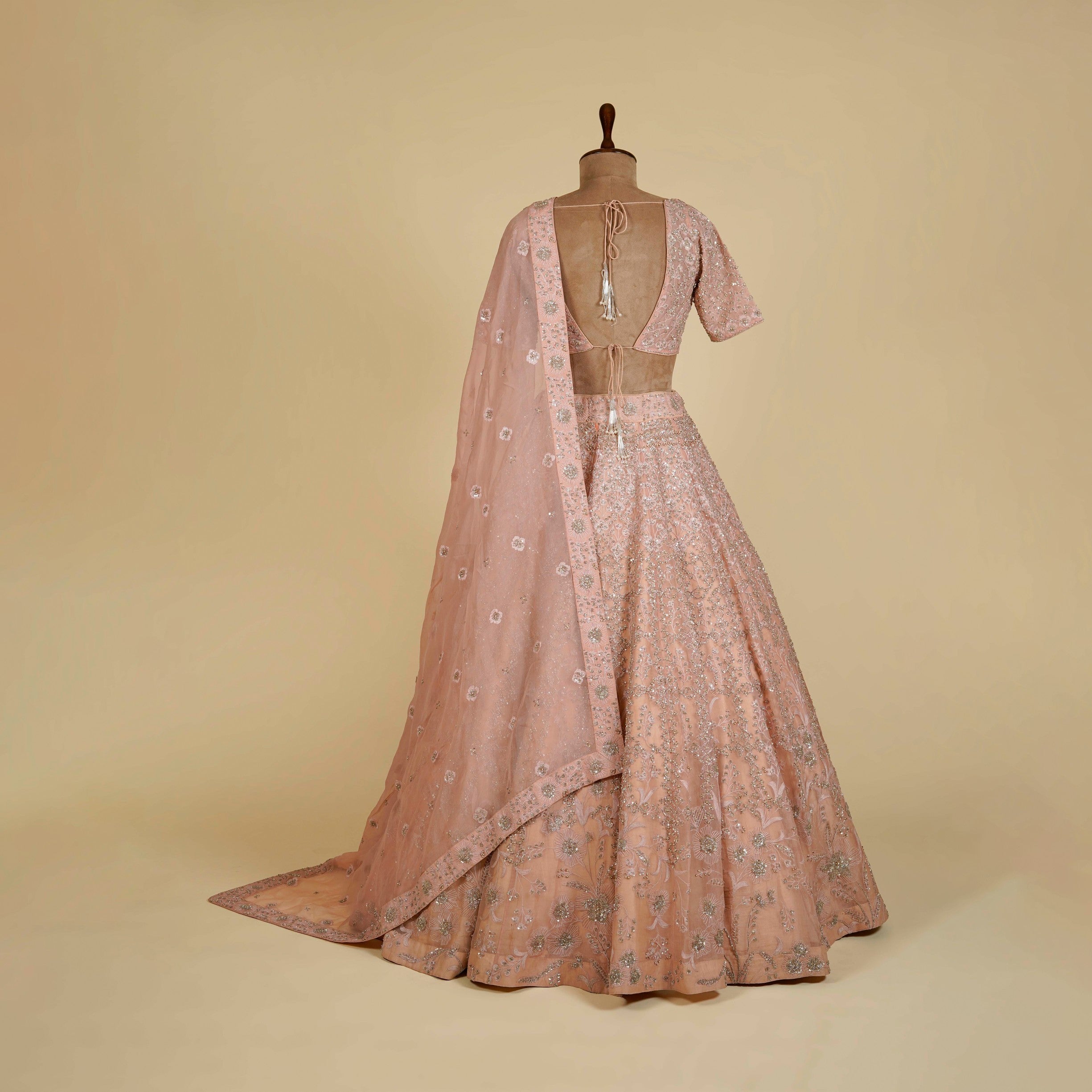 Dusty Pink Lehenga Choli embellished with Sequins, Thread and Cut dana work