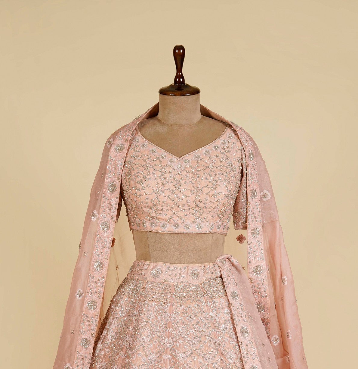 Dusty Pink Lehenga Choli embellished with Sequins, Thread and Cut dana work