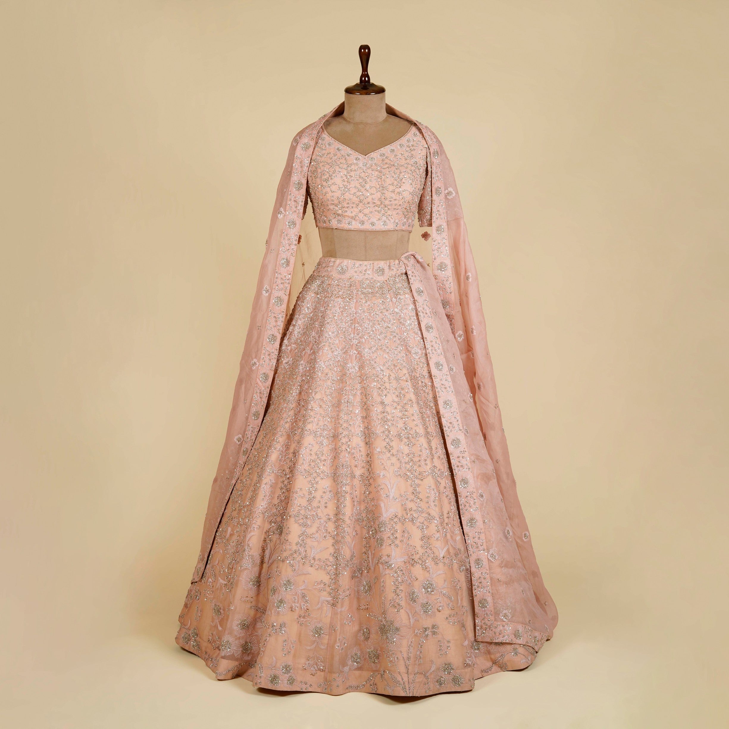 Dusty Pink Lehenga Choli embellished with Sequins, Thread and Cut dana work