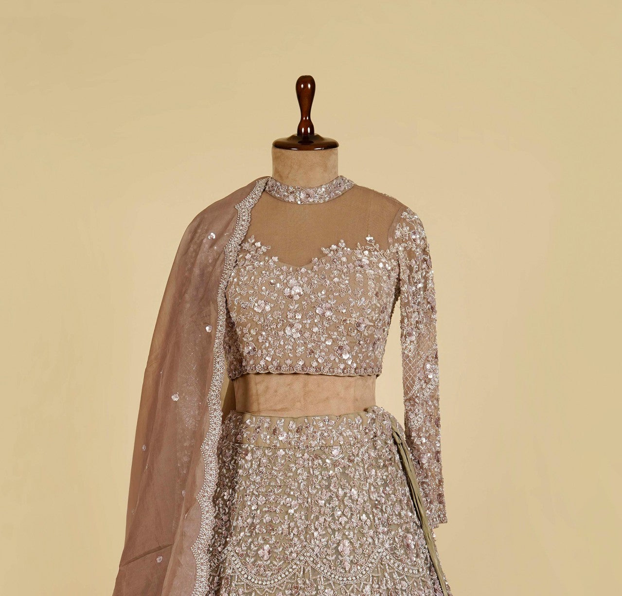 Grey Lehenga Choli embellished with Sequins, Pearls and Cut dana work