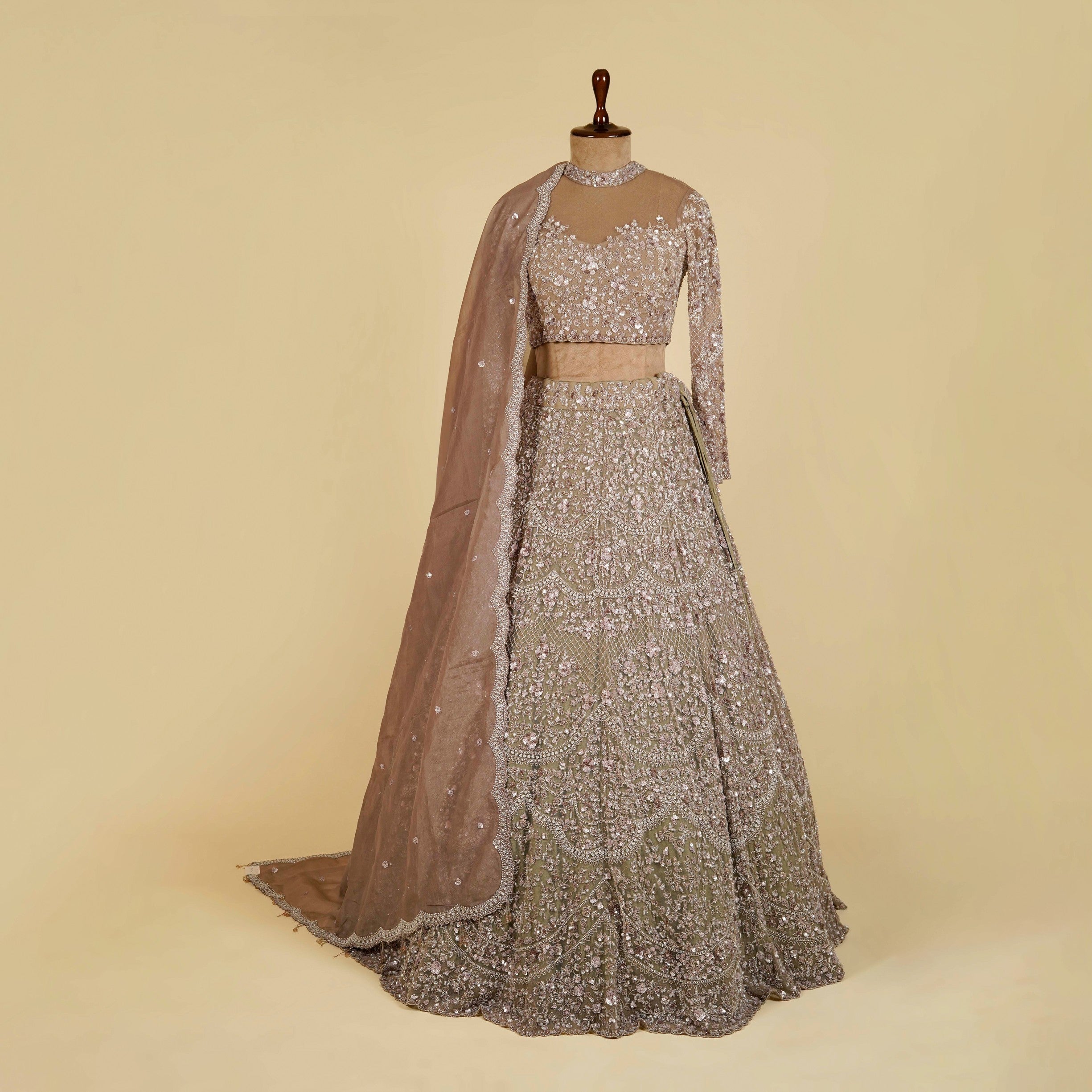 Grey Lehenga Choli embellished with Sequins, Pearls and Cut dana work