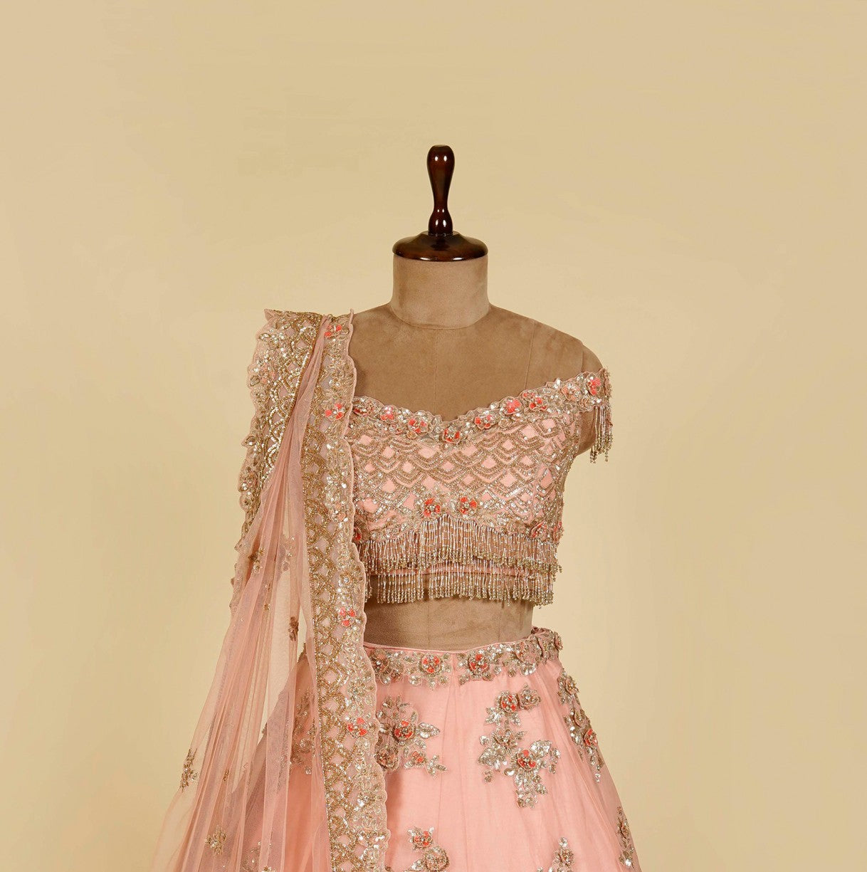 Pink Lehenga Choli embellished with Sequins and Cut dana work