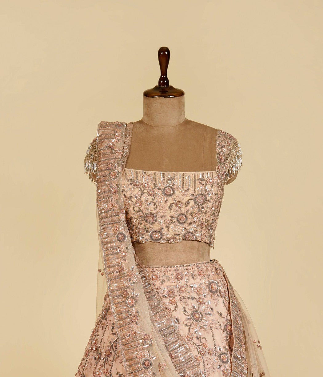 Dusty Peach Lehenga Choli embellished with Sequins, Thread and Cut dana work