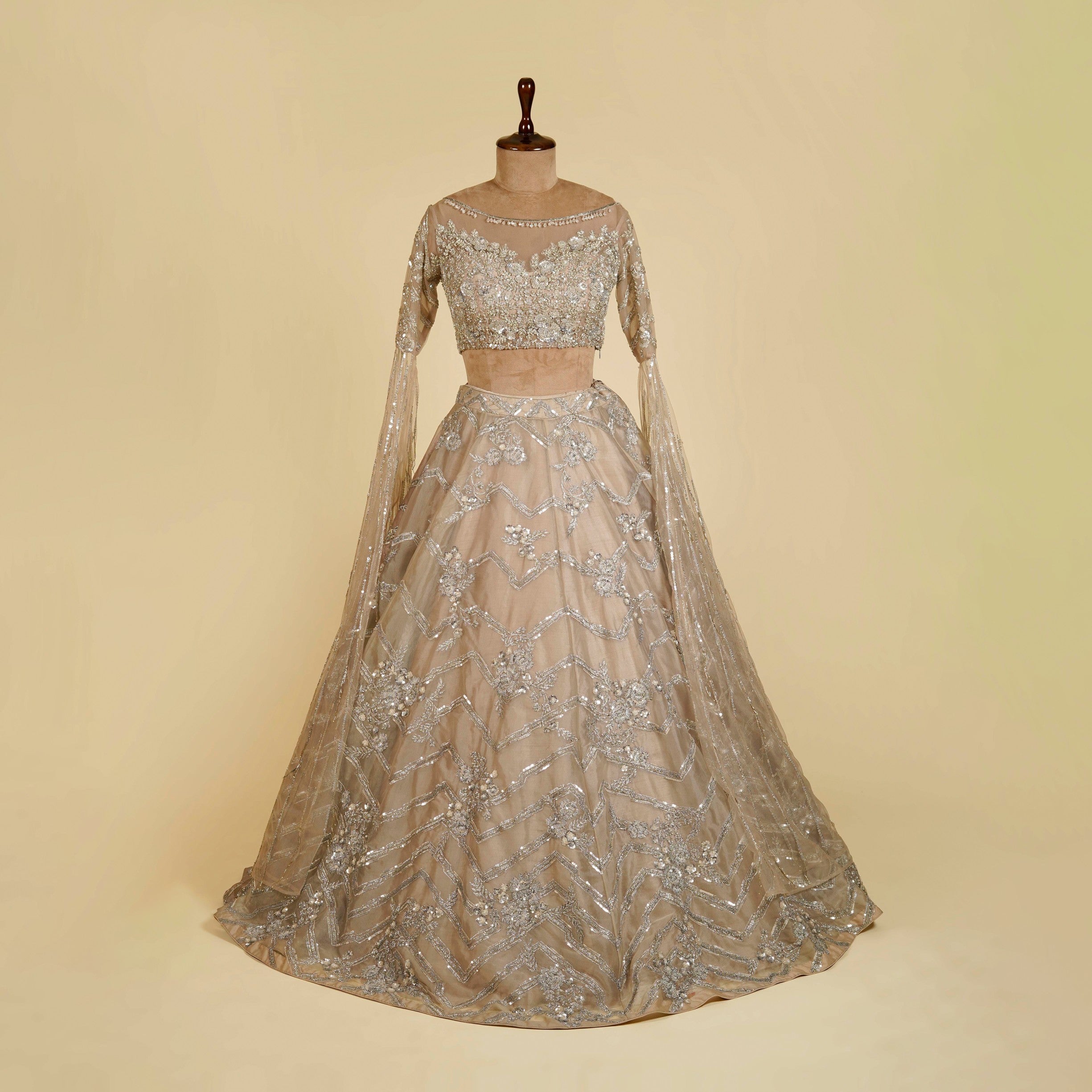 Grey Lehenga Choli embellished with Sequins and Cut dana work