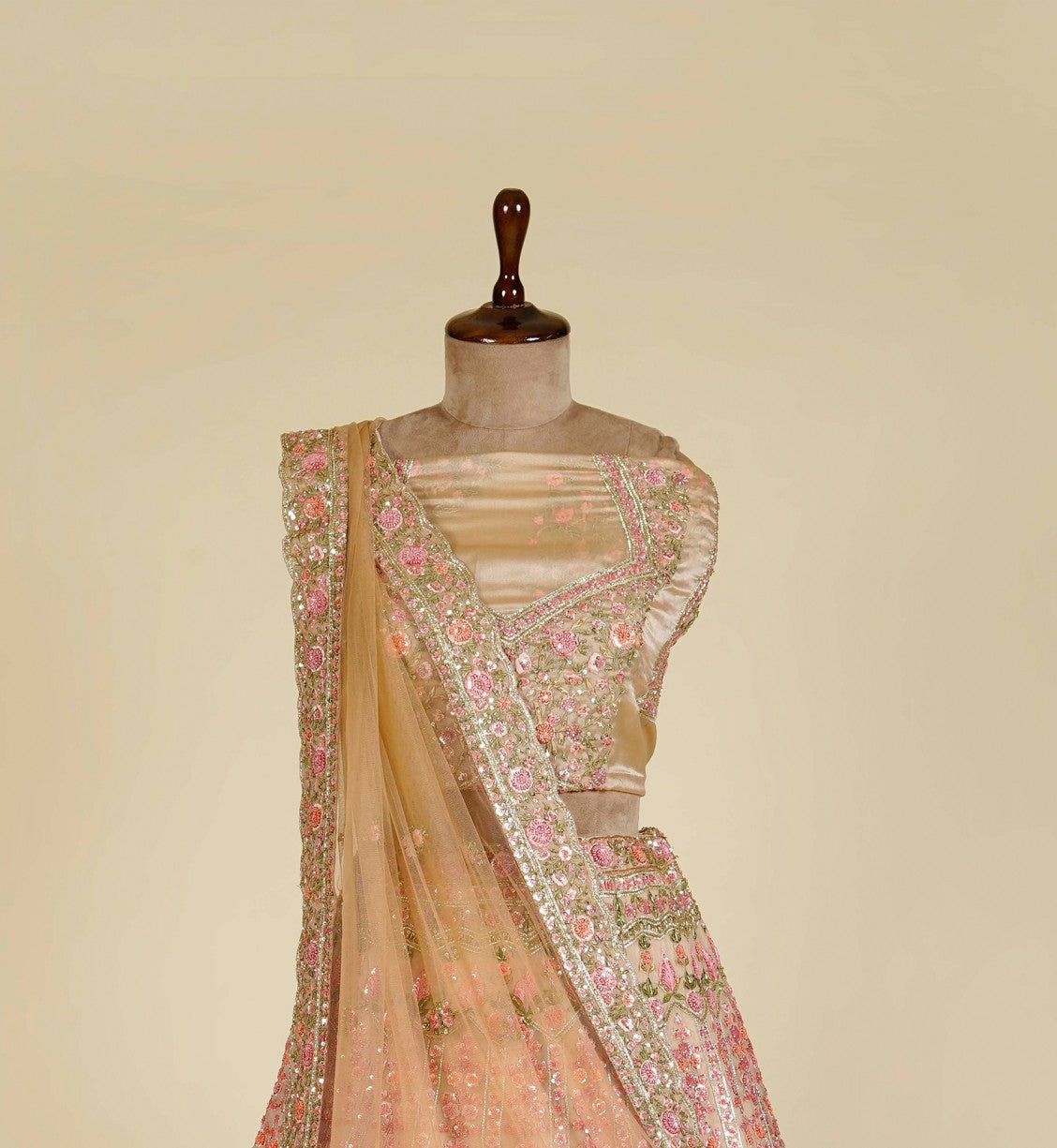 Gold Lehenga Choli embellished with Sequins, Thread and Cut dana work