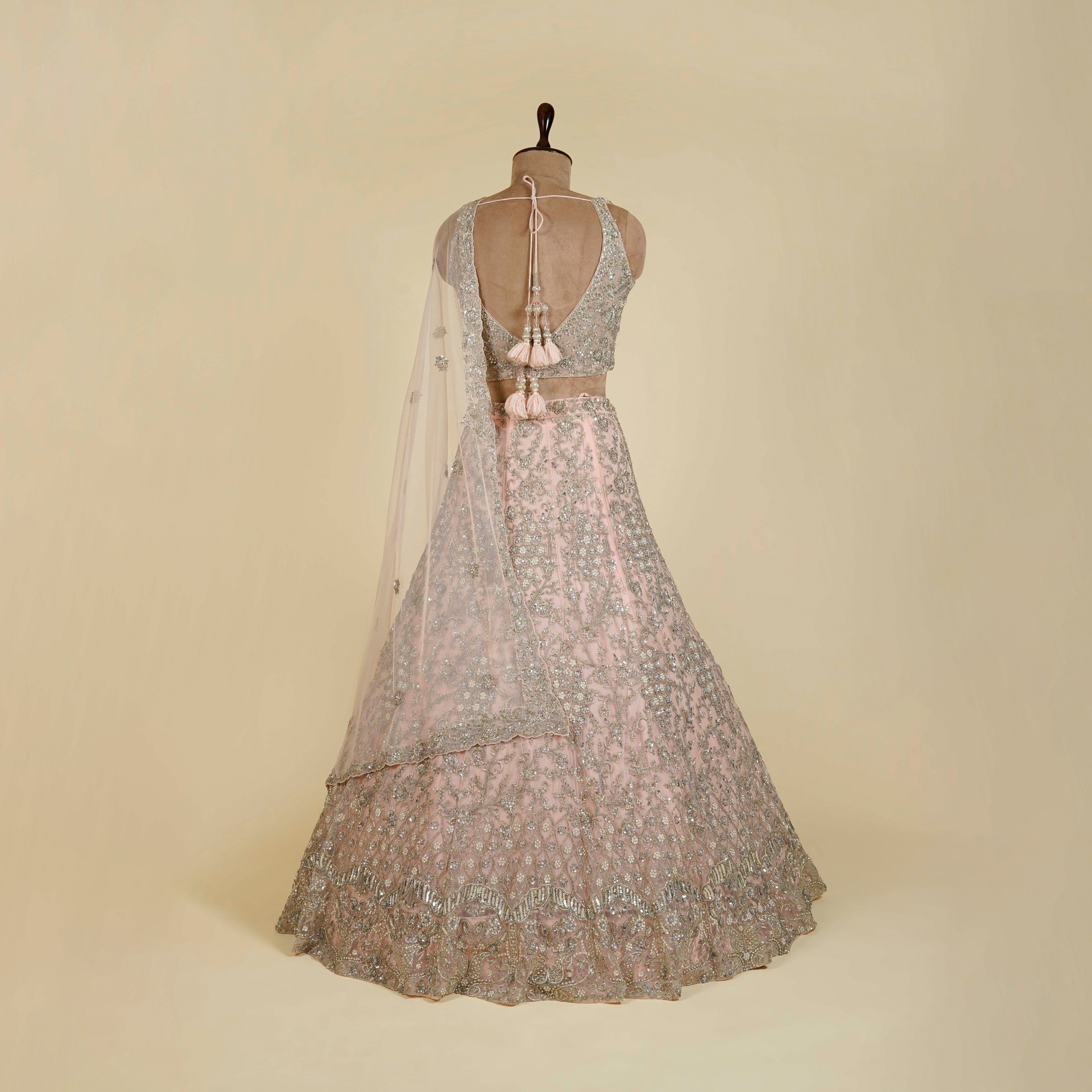 Baby Pink Lehenga Choli embellished with Sequins, Bead and Cut dana work