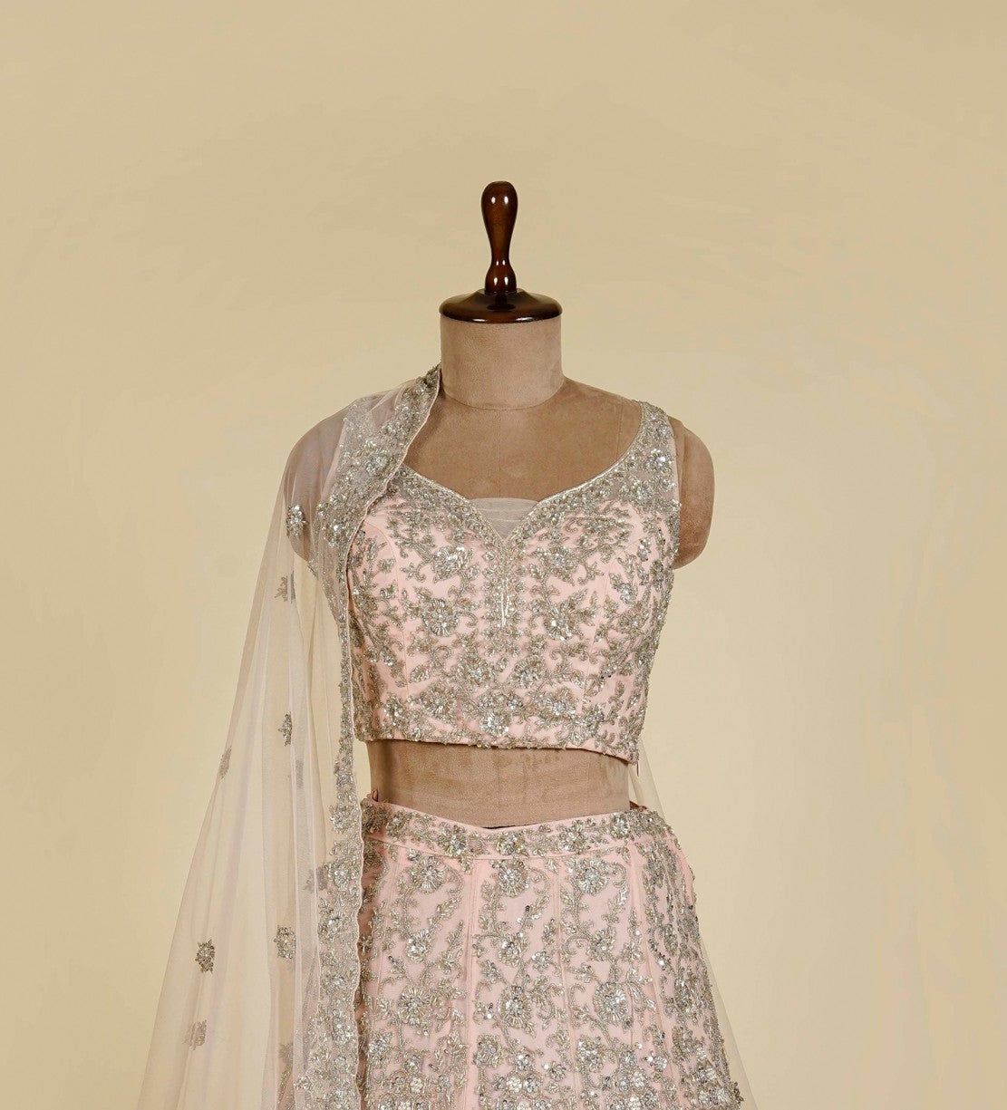 Baby Pink Lehenga Choli embellished with Sequins, Bead and Cut dana work