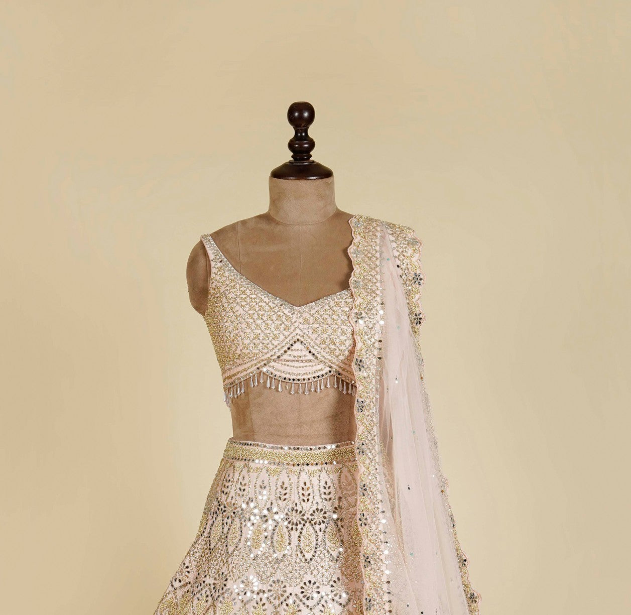 Powder Pink Lehenga Choli embellished with Mirror and Pearl work