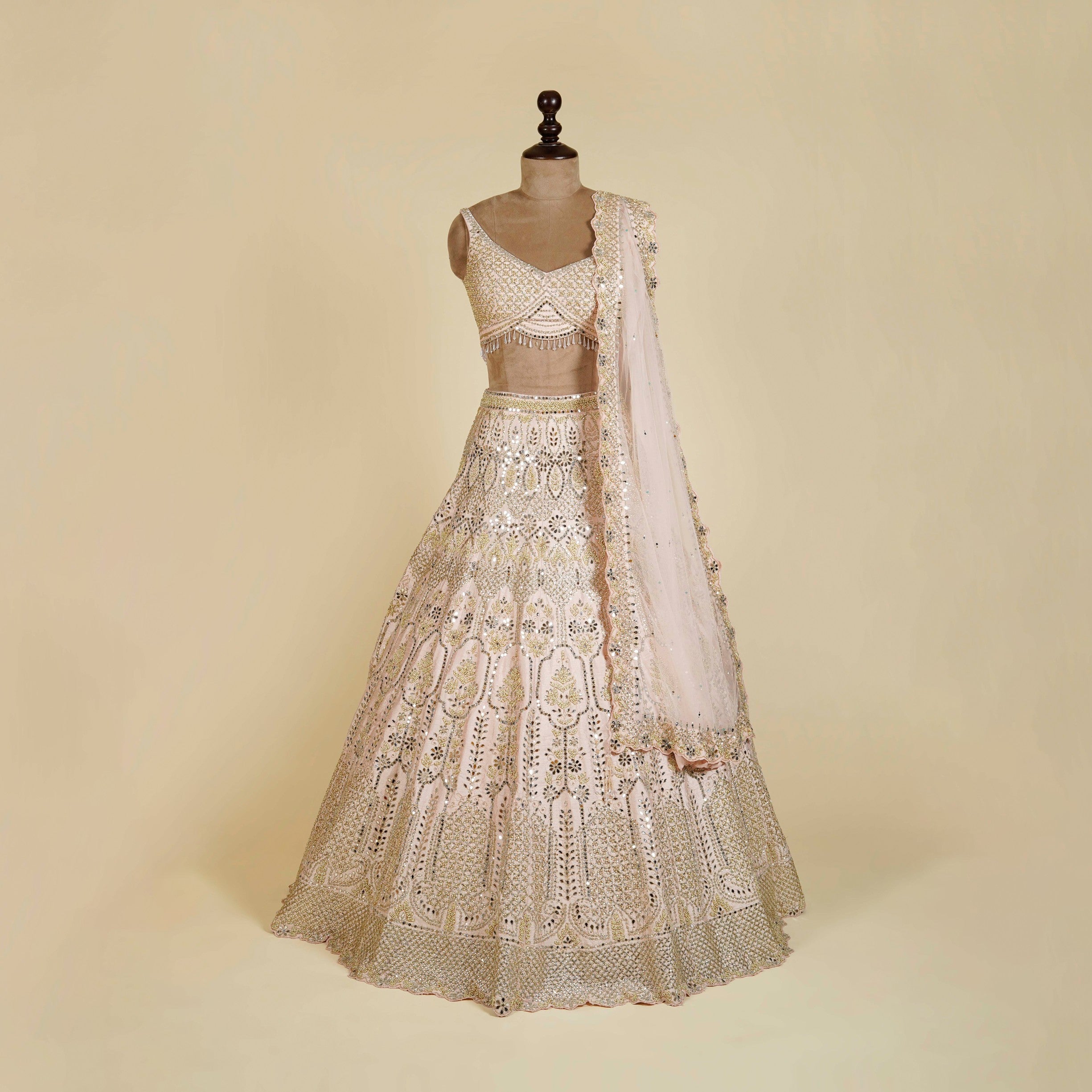 Powder Pink Lehenga Choli embellished with Mirror and Pearl work
