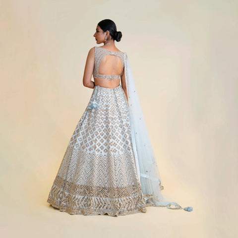 Sky Blue Lehenga Choli embellished with Mirror and Dori work