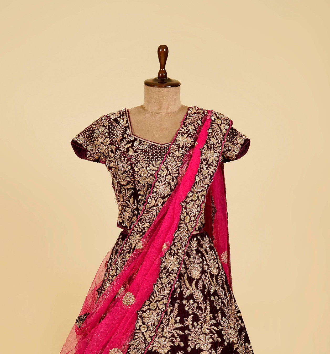 Purple Wine Lehenga Choli embellished with Dabka, Stone and Thread hand work