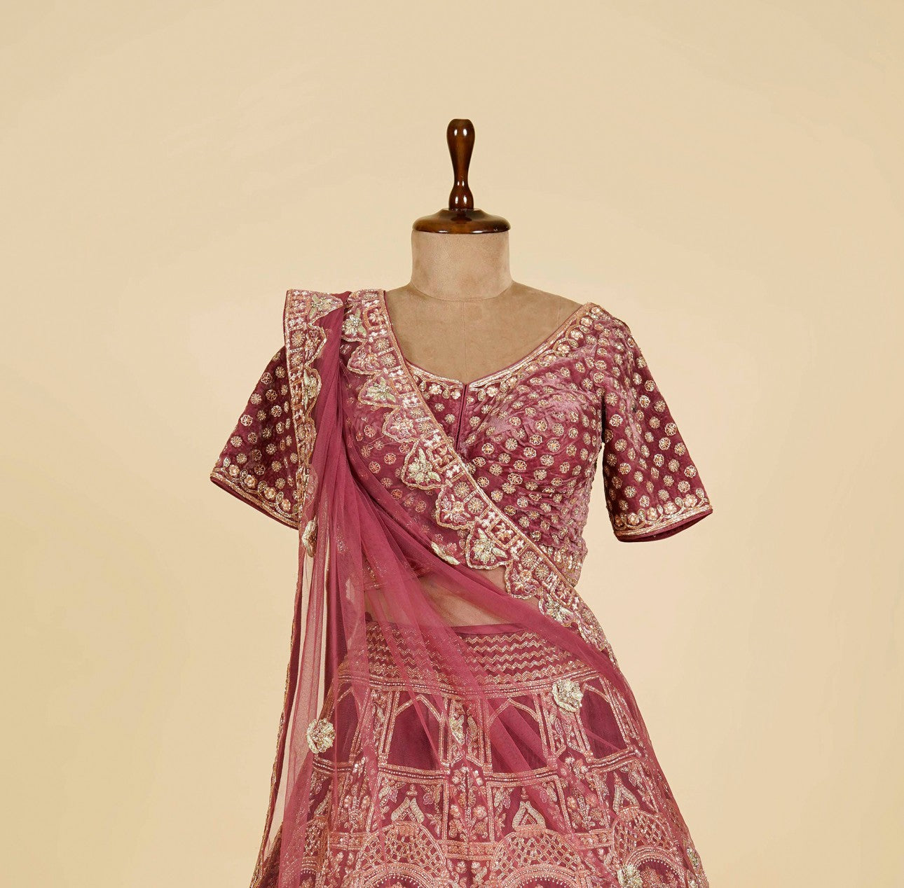 Mauve Lehenga Choli embellished with Sequins, Pearls and Cut Dana work