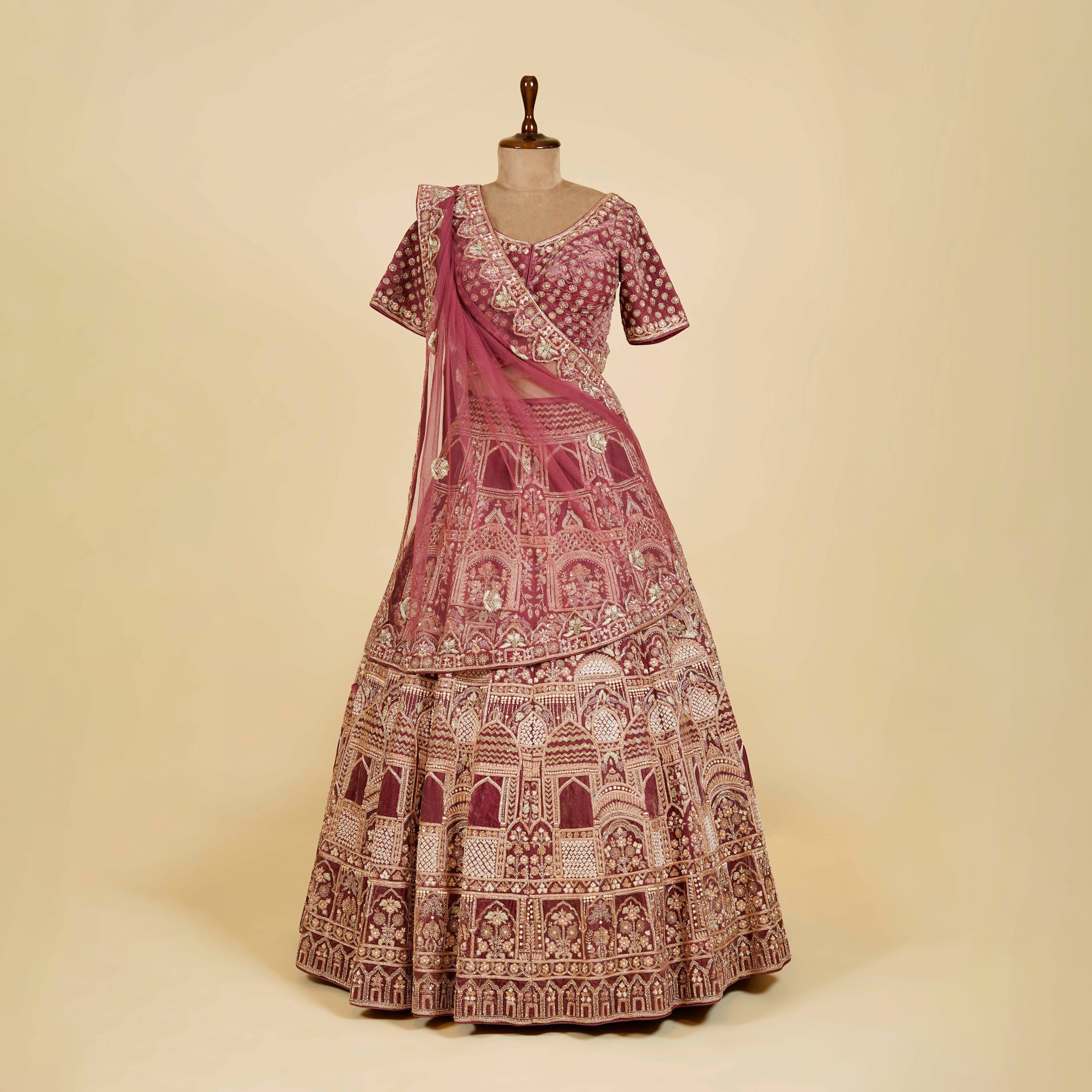 Mauve Lehenga Choli embellished with Sequins, Pearls and Cut Dana work