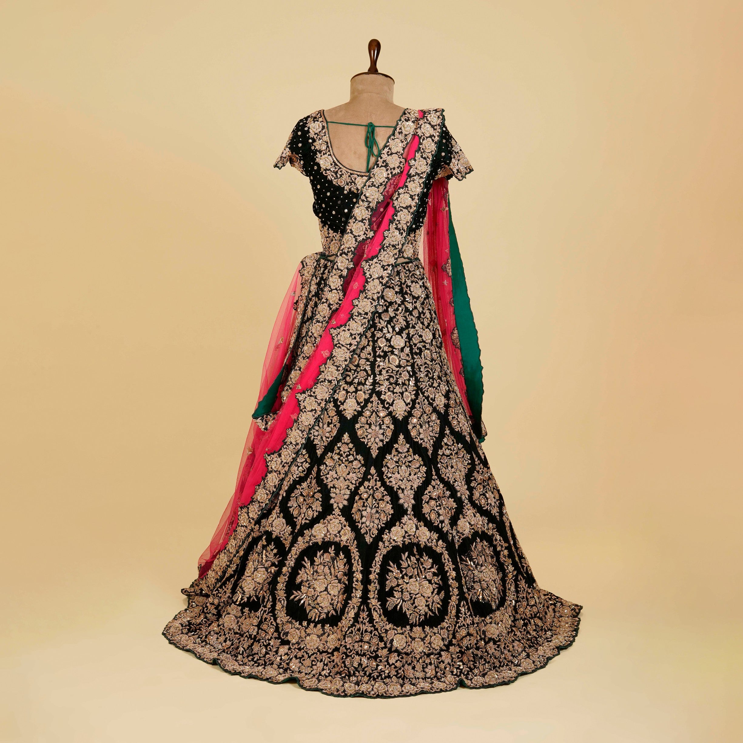 Green Lehenga Choli embellished with Dabka, Gold Stone and Hand work