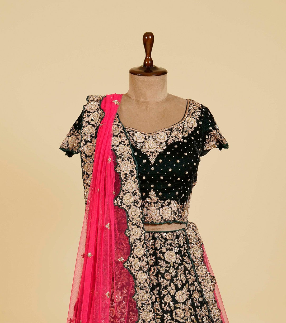 Green Lehenga Choli embellished with Dabka, Gold Stone and Hand work