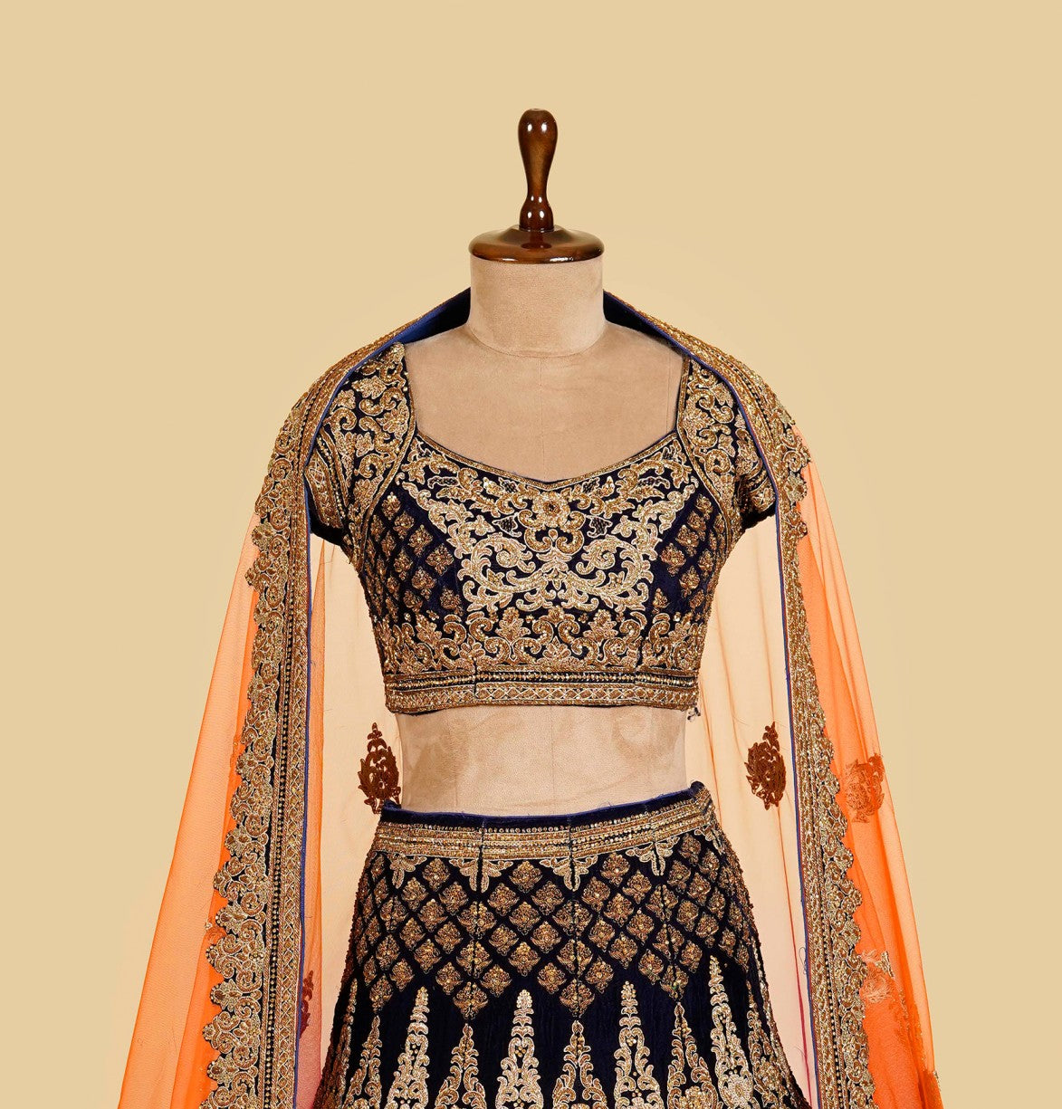 Royal Blue Lehenga Choli embellished with Dabka, Stone and Gold antique work