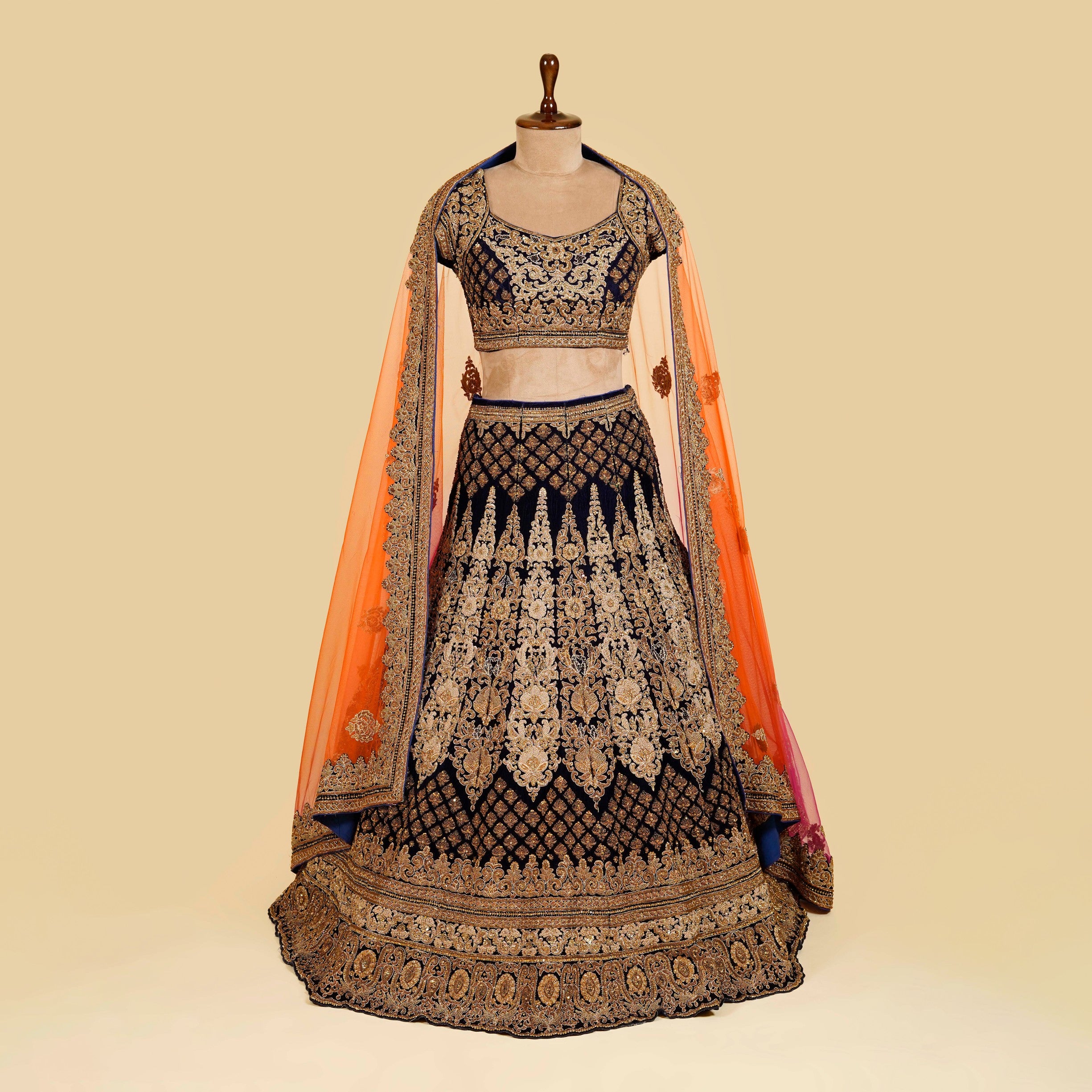 Royal Blue Lehenga Choli embellished with Dabka, Stone and Gold antique work