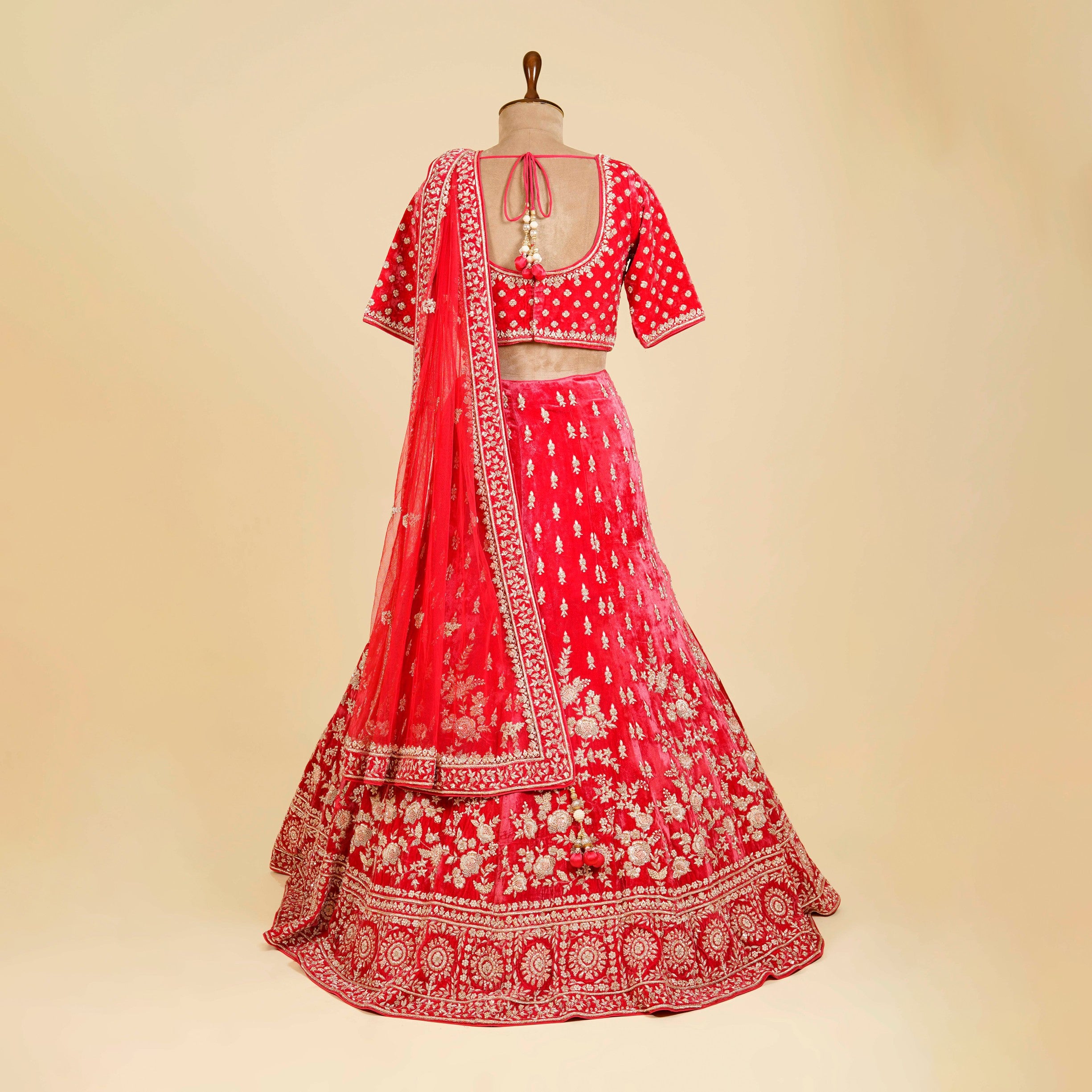 Coral Red Lehenga Choli embellished with Dabka, Pearl and Thread work
