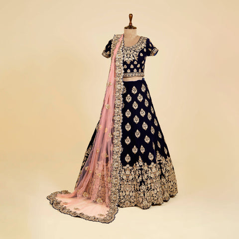 Royal Blue Lehenga Choli embellished with Gold Dabka, Pearl and Stone work