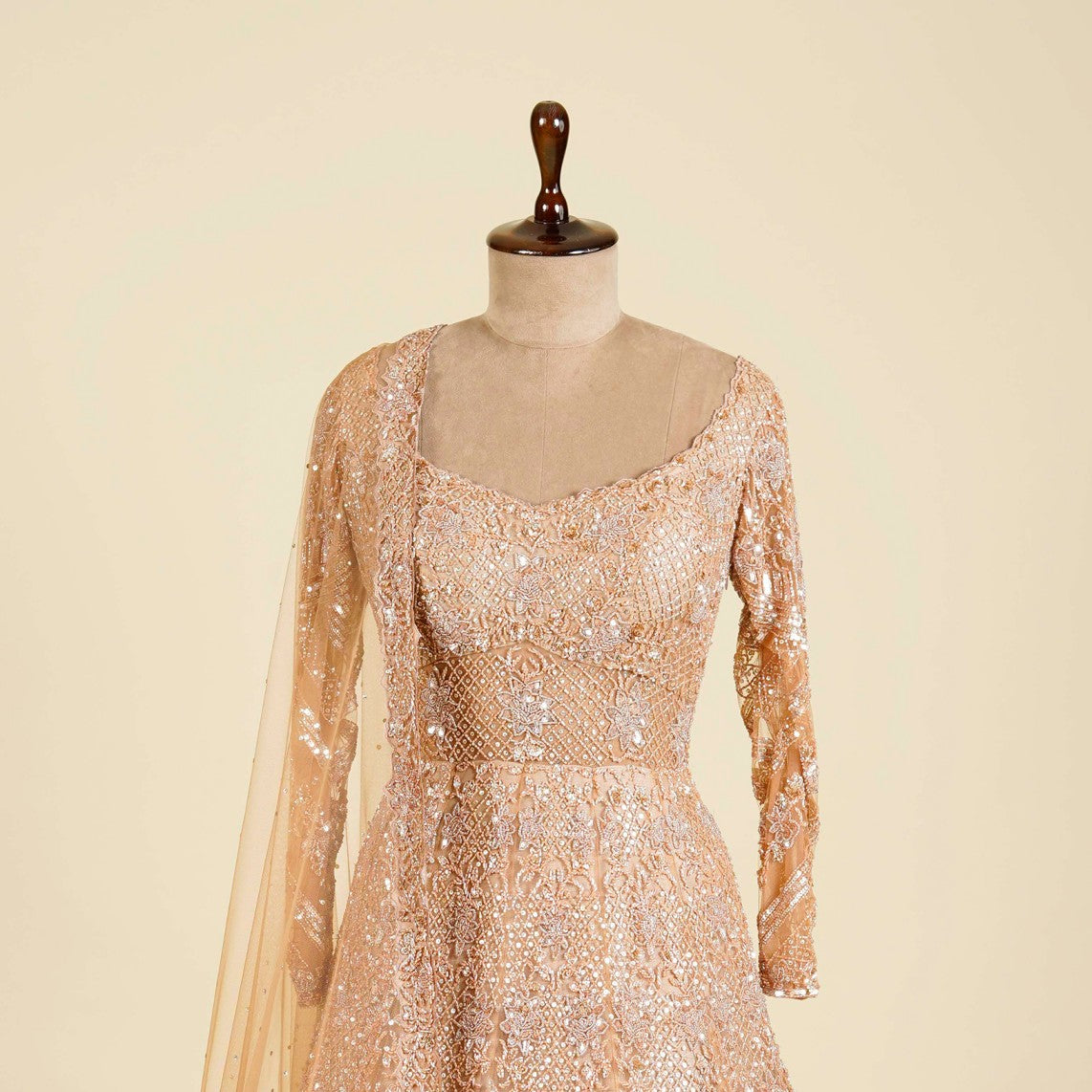 Dusty Gold Gown embellished with Sequins, Cut dana and Bead work