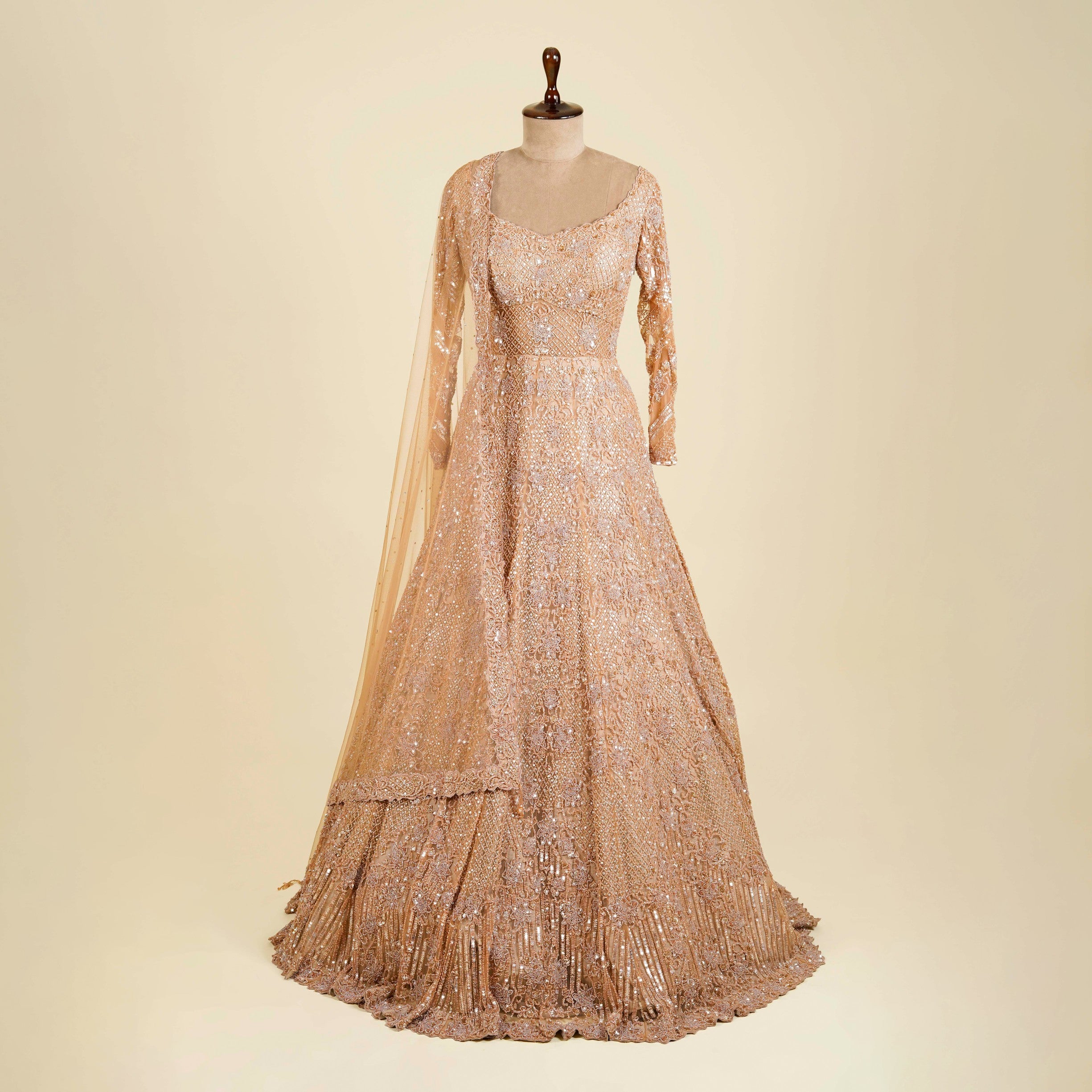 Dusty Gold Gown embellished with Sequins, Cut dana and Bead work