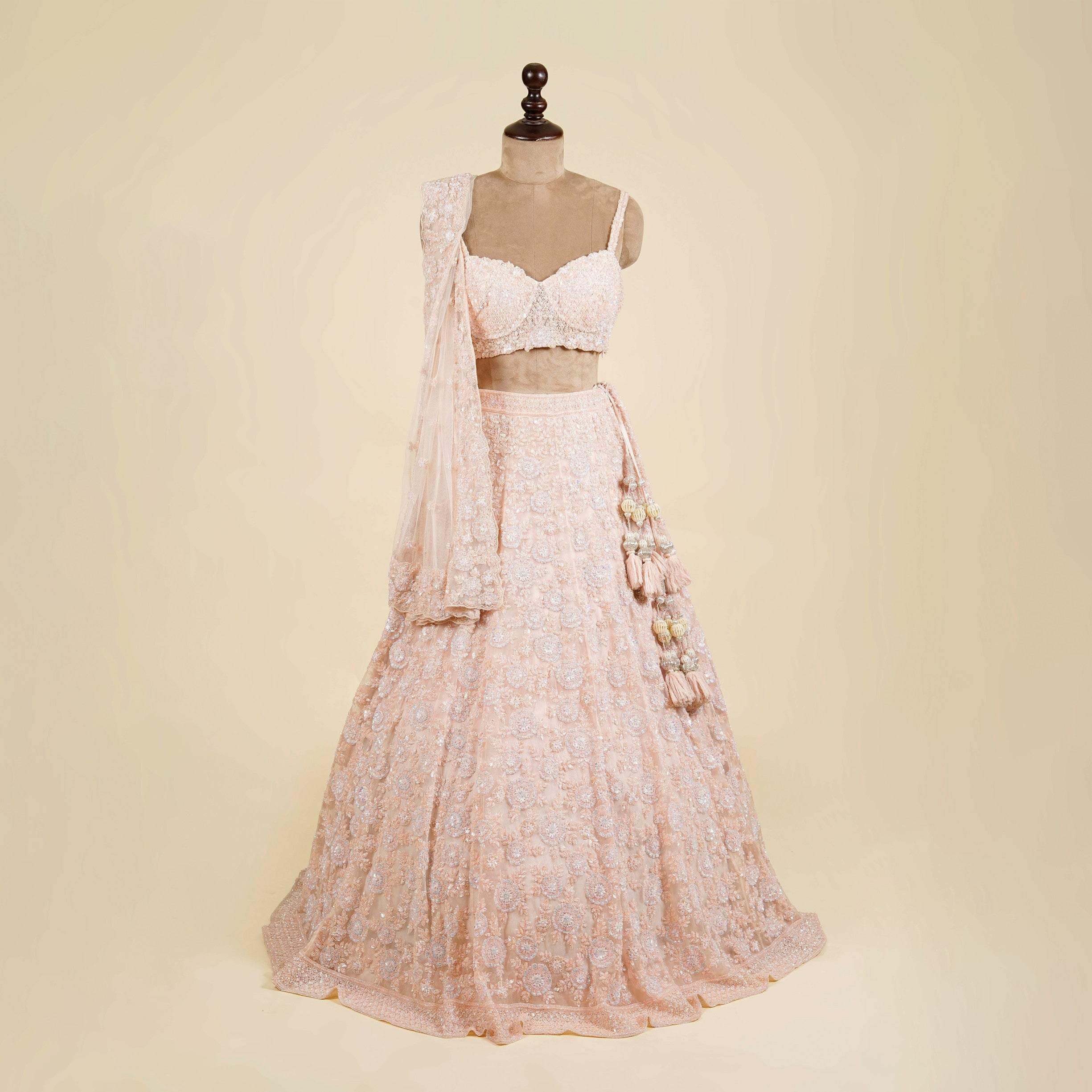 Powder Pink Lehenga Choli embellished with Sequins, Cut dana and Crystal work
