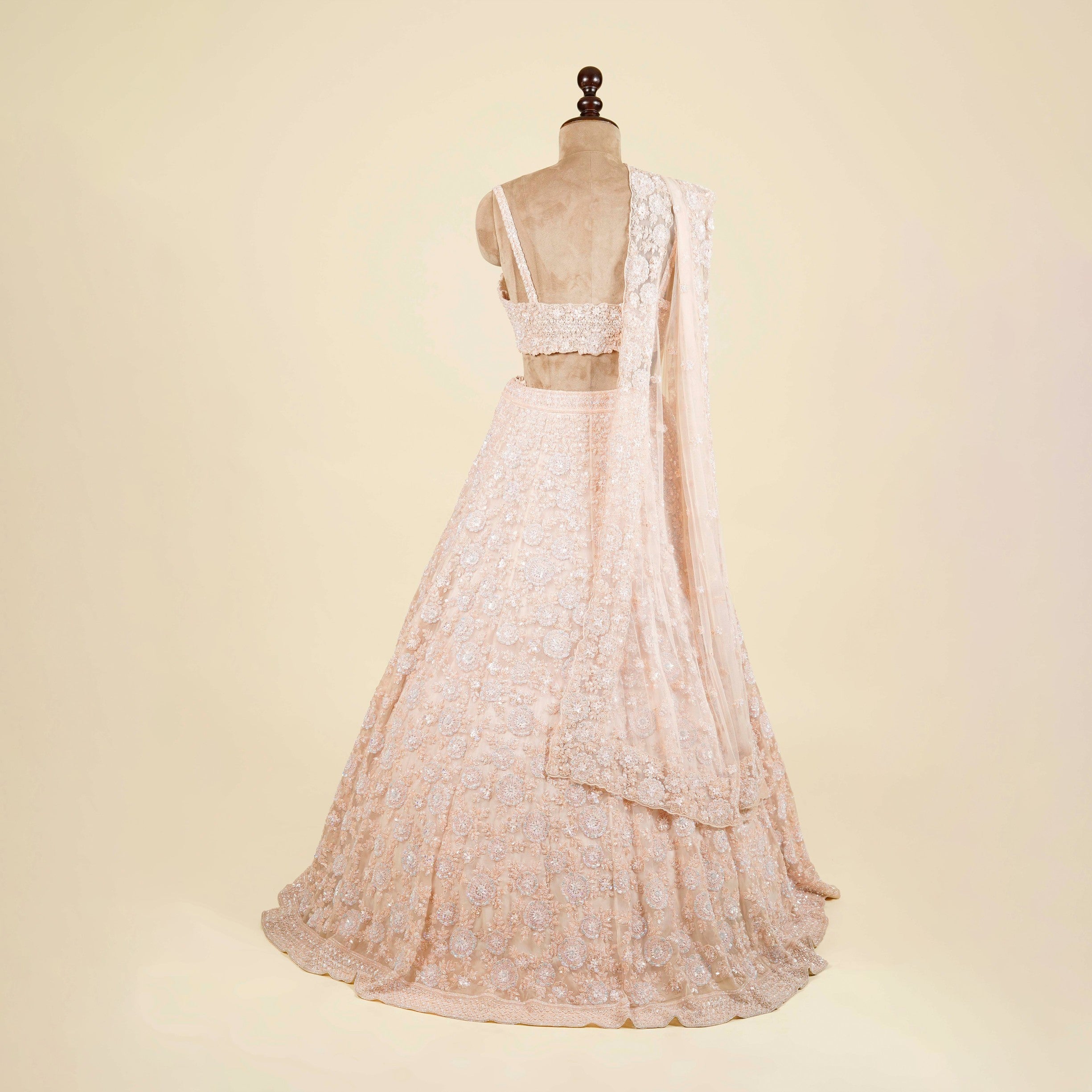 Powder Pink Lehenga Choli embellished with Sequins, Cut dana and Crystal work