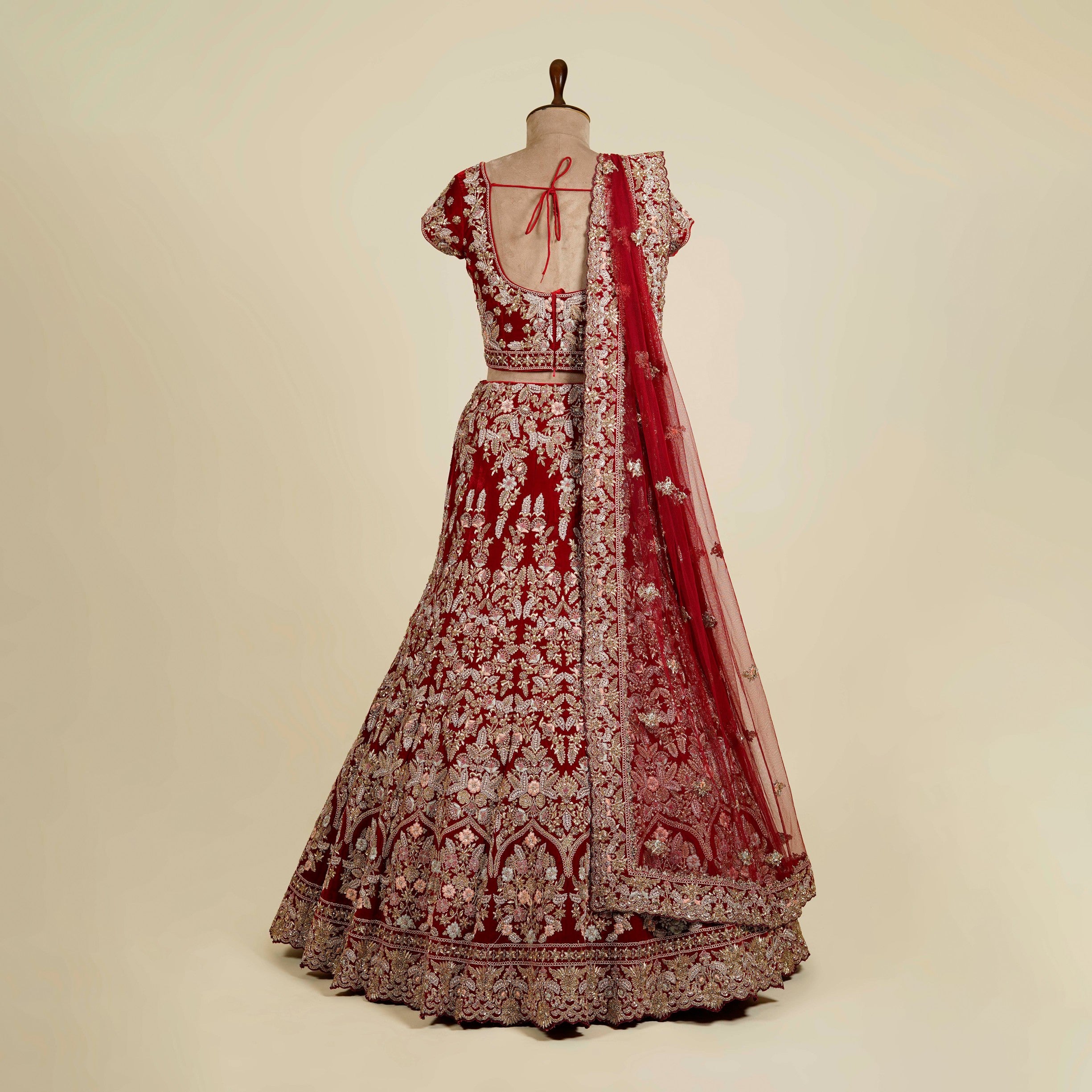 Red Maroon Lehenga Choli embellished with Zardosi, Gota patti and Dori work