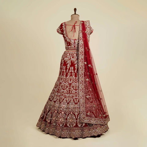 Red Maroon Lehenga Choli embellished with Zardosi, Gota patti and Dori work