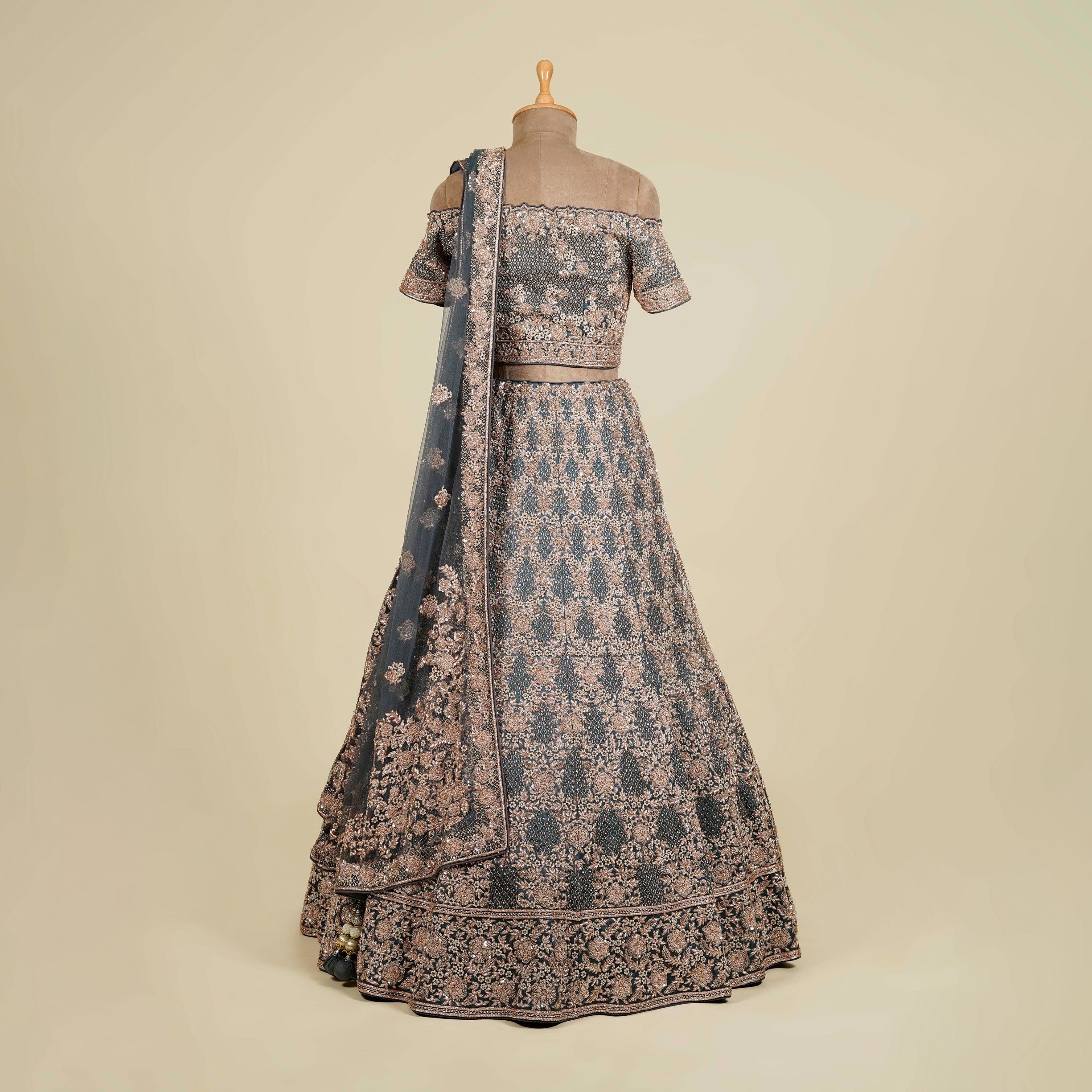 Cement Grey Lehenga Choli embellished with Zardosi, Pearl and Stone work