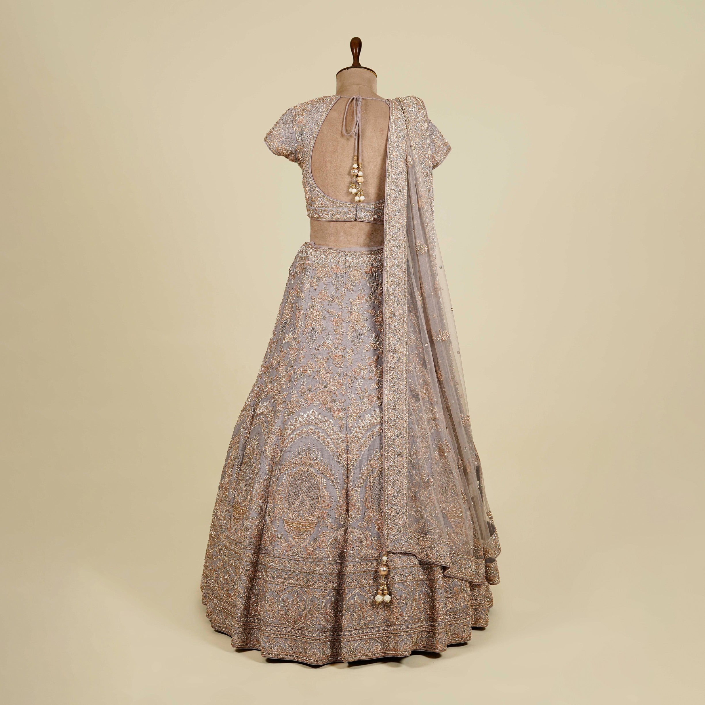 Grey Lehenga Choli embellished with Zardosi, Pearl and Stone work