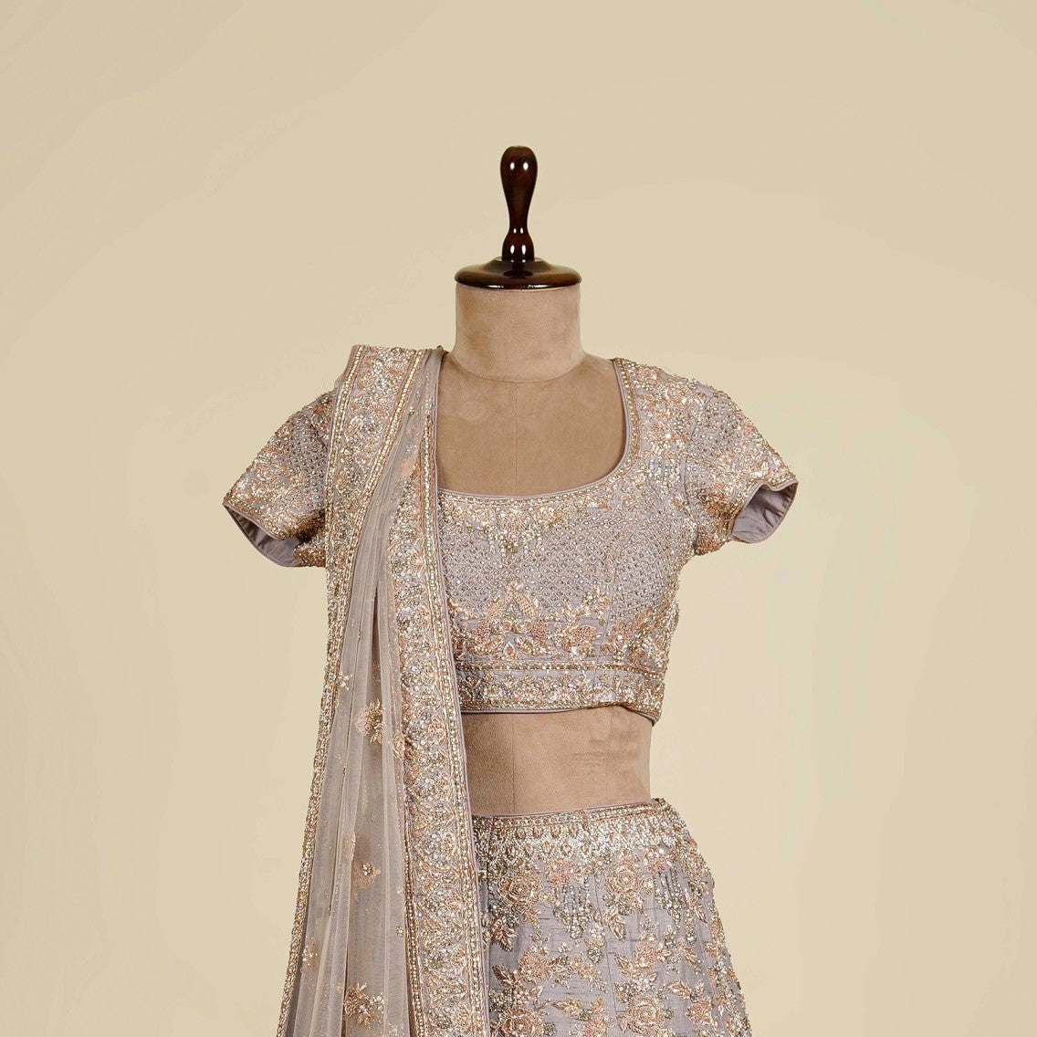 Grey Lehenga Choli embellished with Zardosi, Pearl and Stone work