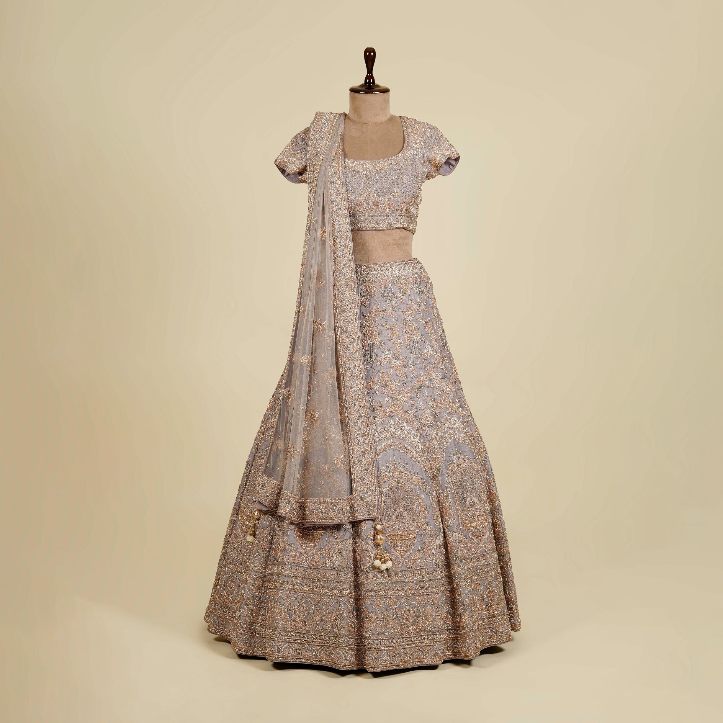 Grey Lehenga Choli embellished with Zardosi, Pearl and Stone work