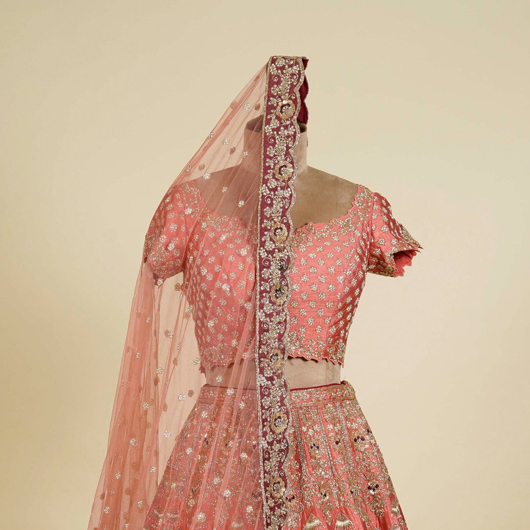 Ombre Gajri Wine Lehenga Choli embellished with Sequin, Pearl and Bead work