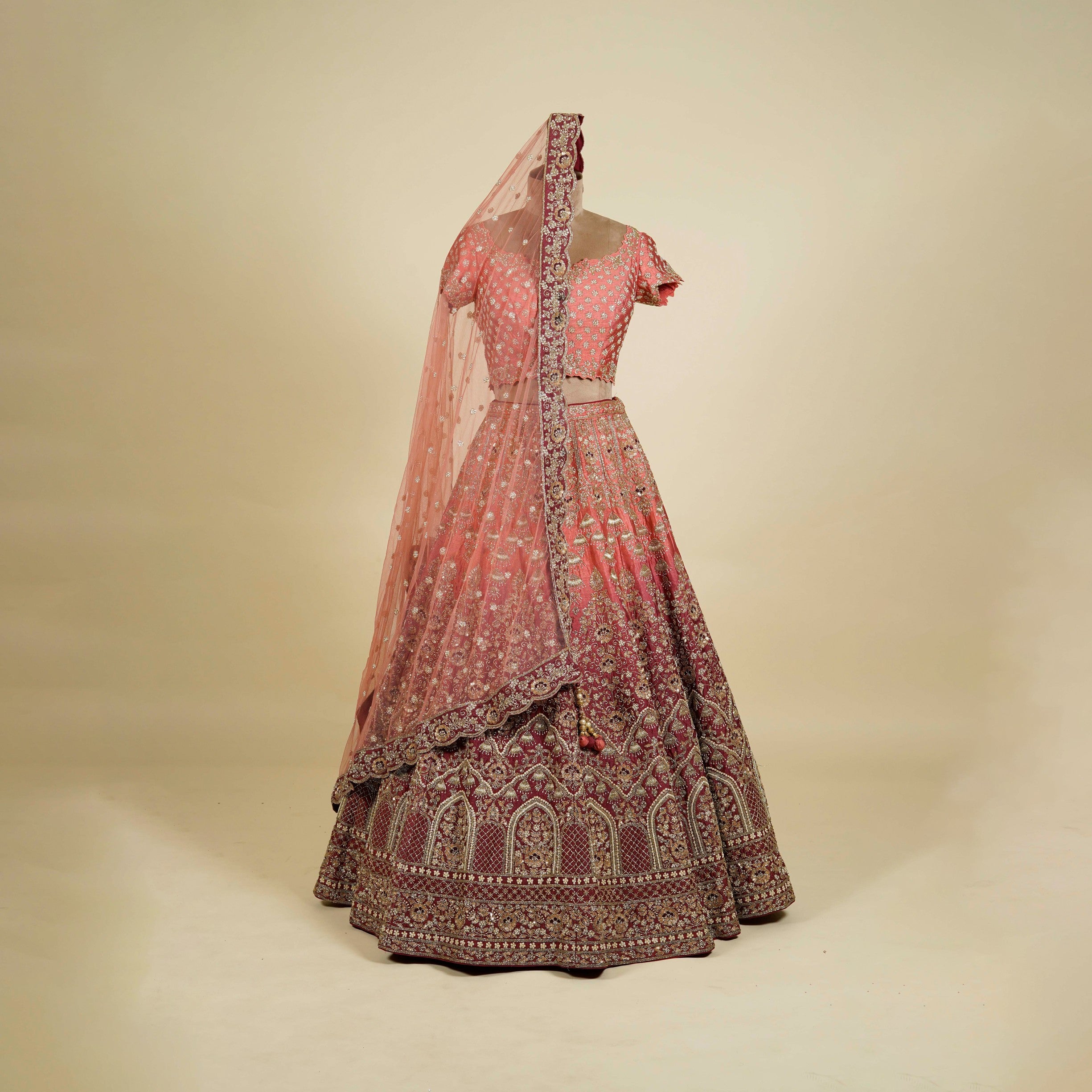Ombre Gajri Wine Lehenga Choli embellished with Sequin, Pearl and Bead work