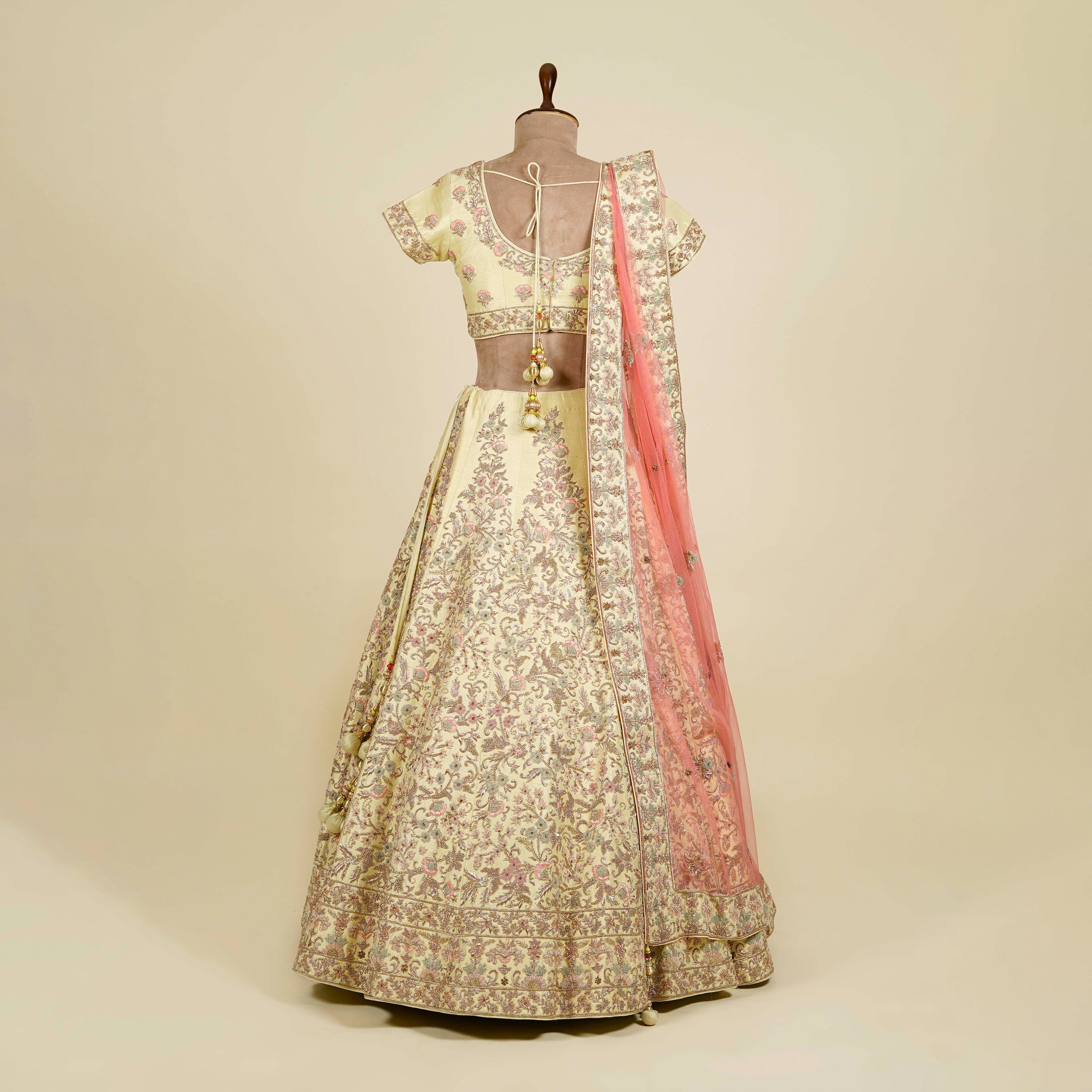 Olive Green Lehenga Choli embellished with Zardosi, Dabka and Thread work