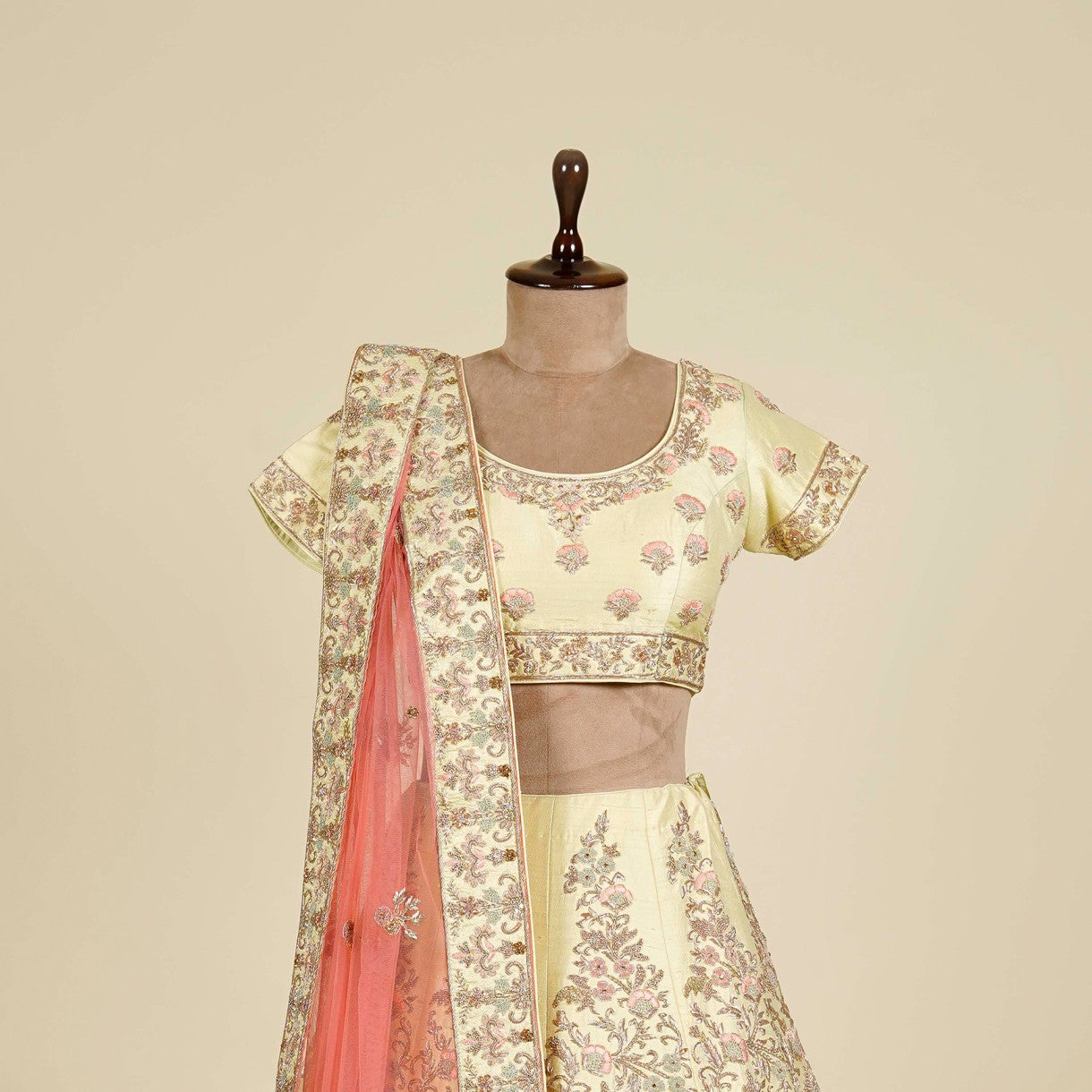 Olive Green Lehenga Choli embellished with Zardosi, Dabka and Thread work