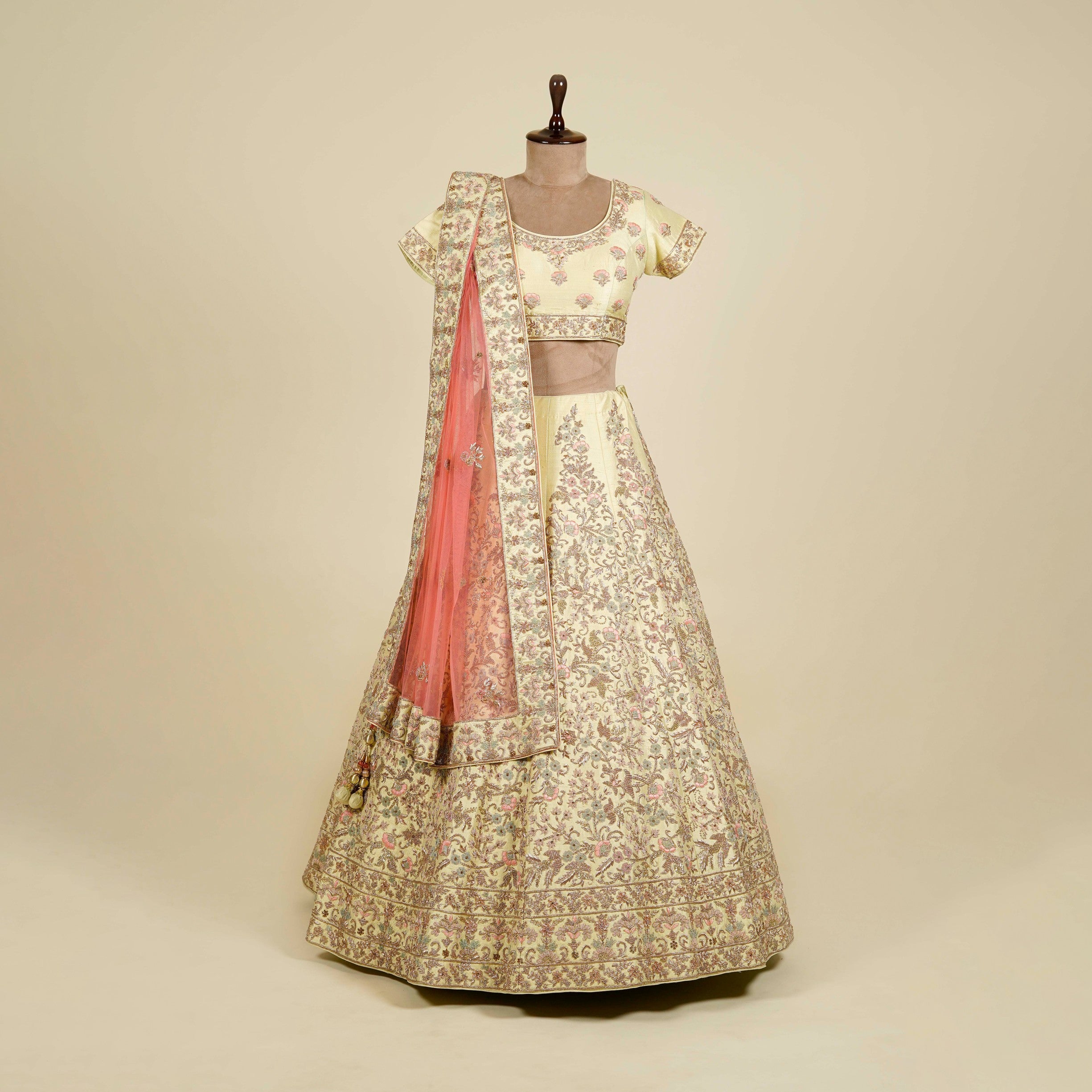 Olive Green Lehenga Choli embellished with Zardosi, Dabka and Thread work