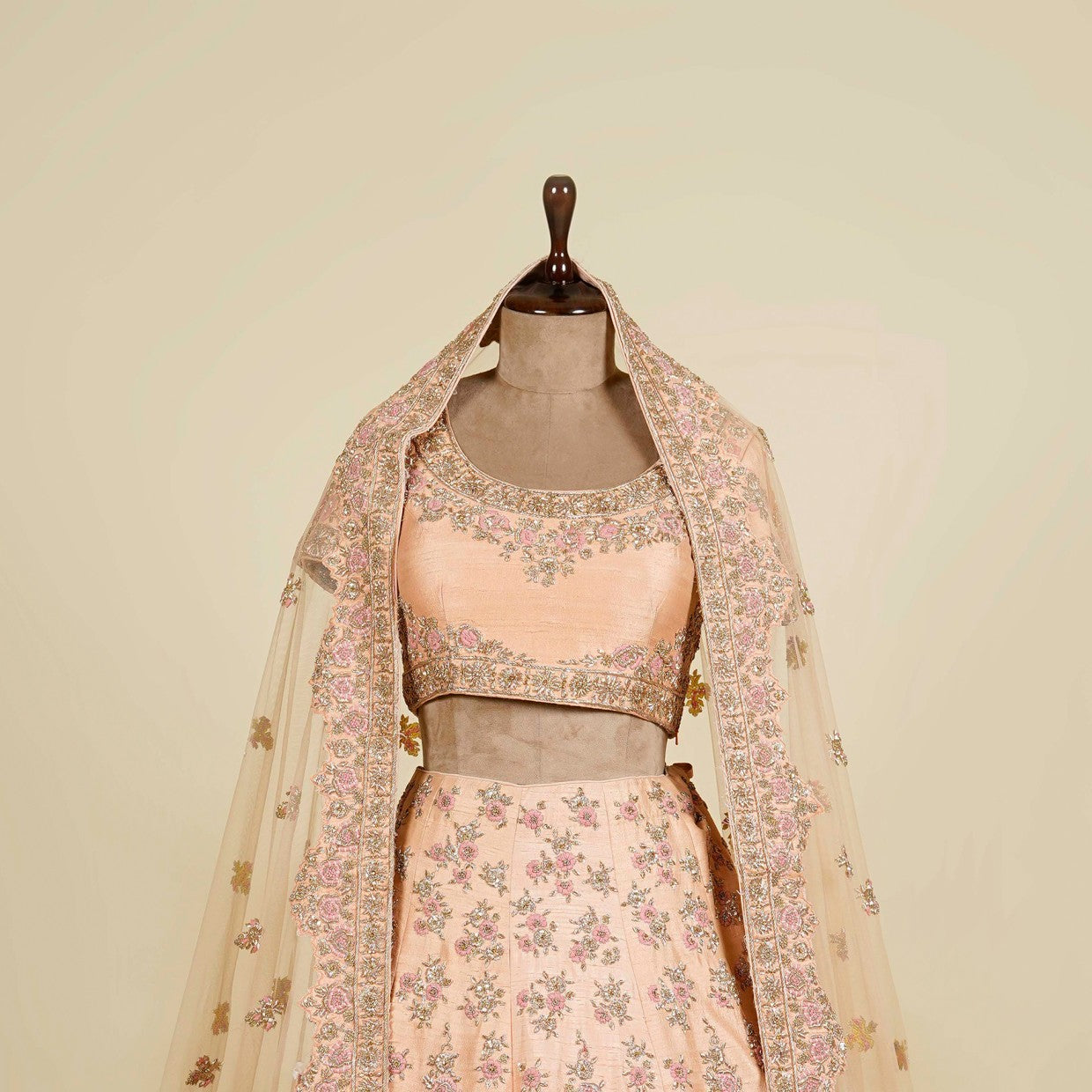 Peach Lehenga Choli embellished with Zardosi, Stone and Thread work