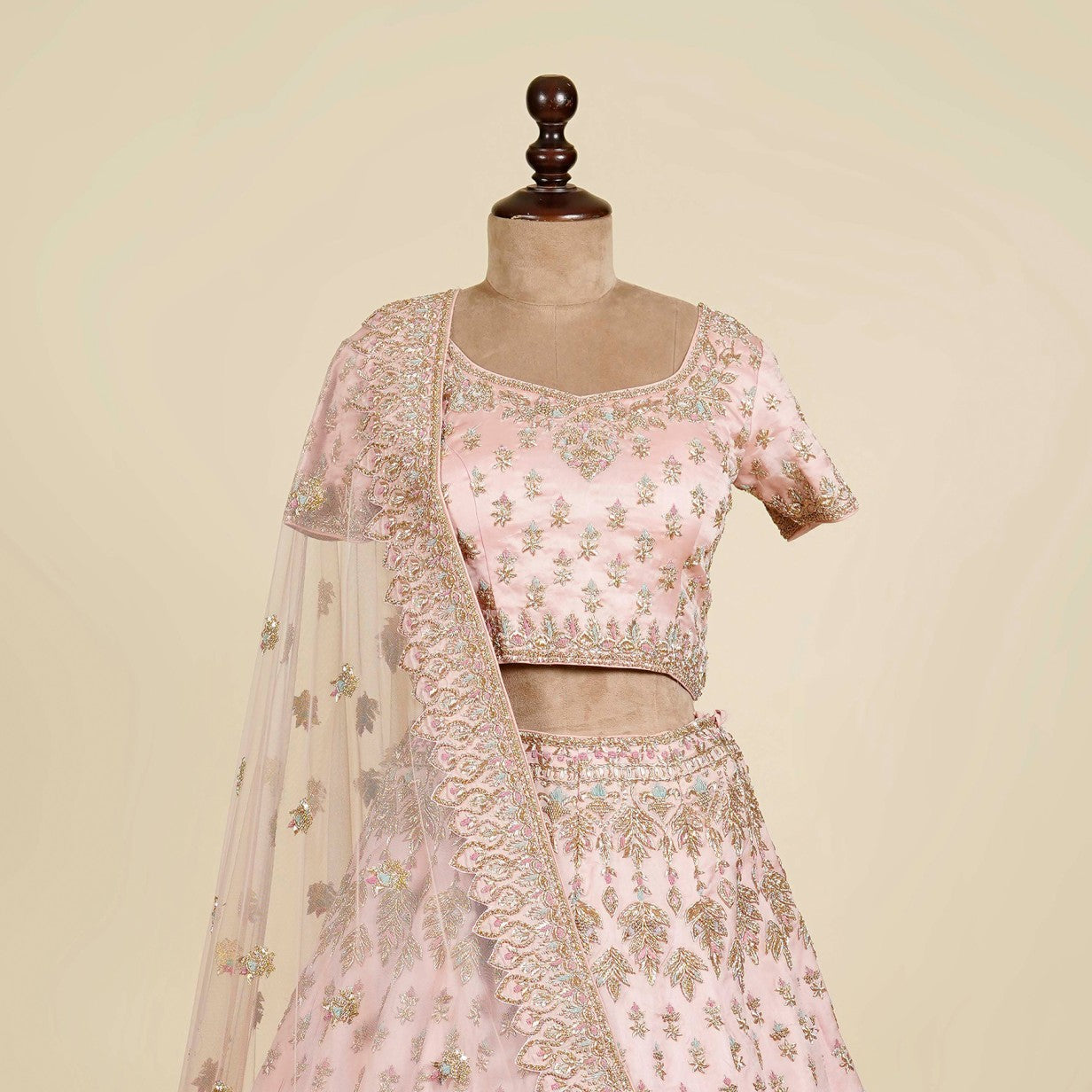 Baby Pink Lehenga Choli embellished with Zardosi work
