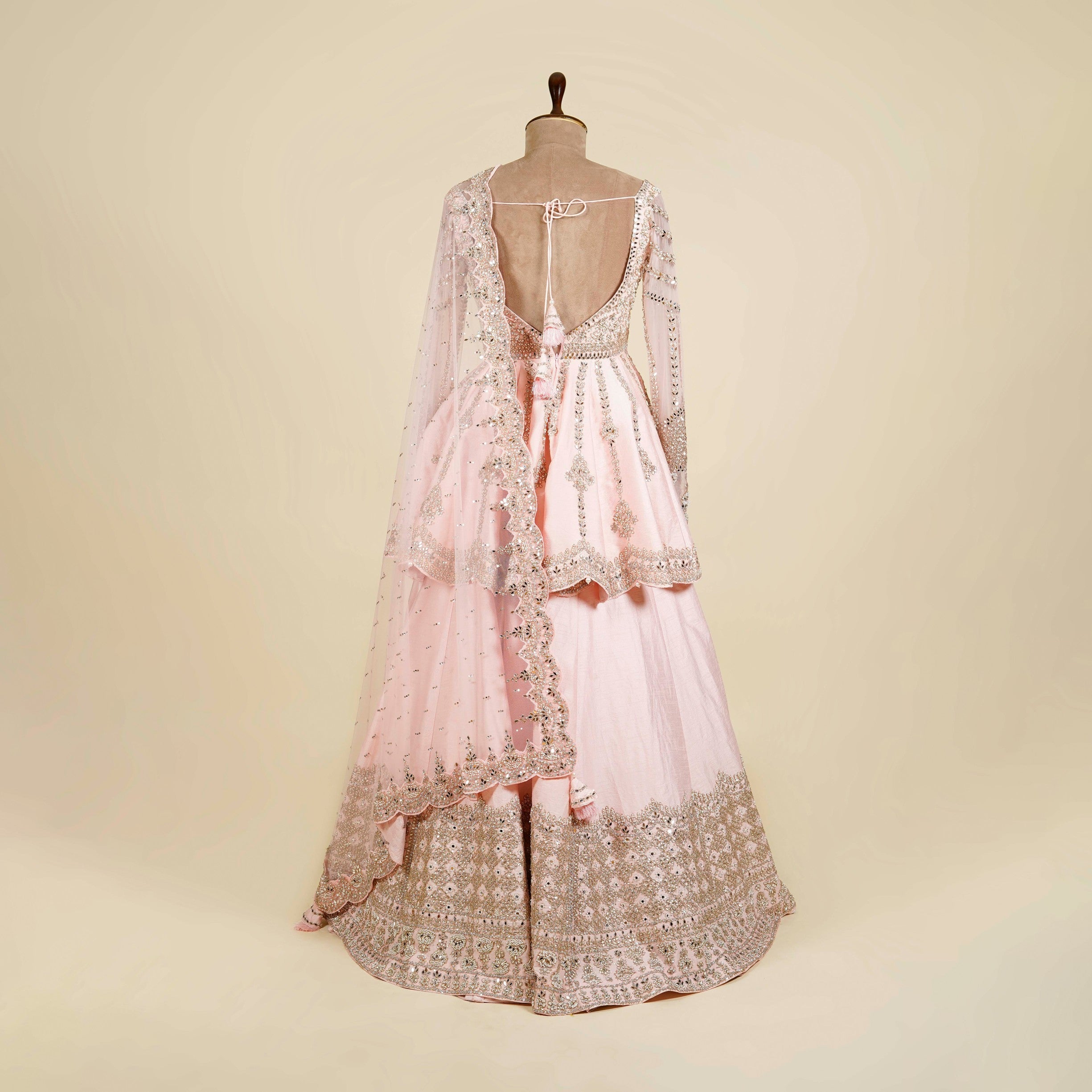 Pink Sharara embellished with Mirror, Kundan and Dori work