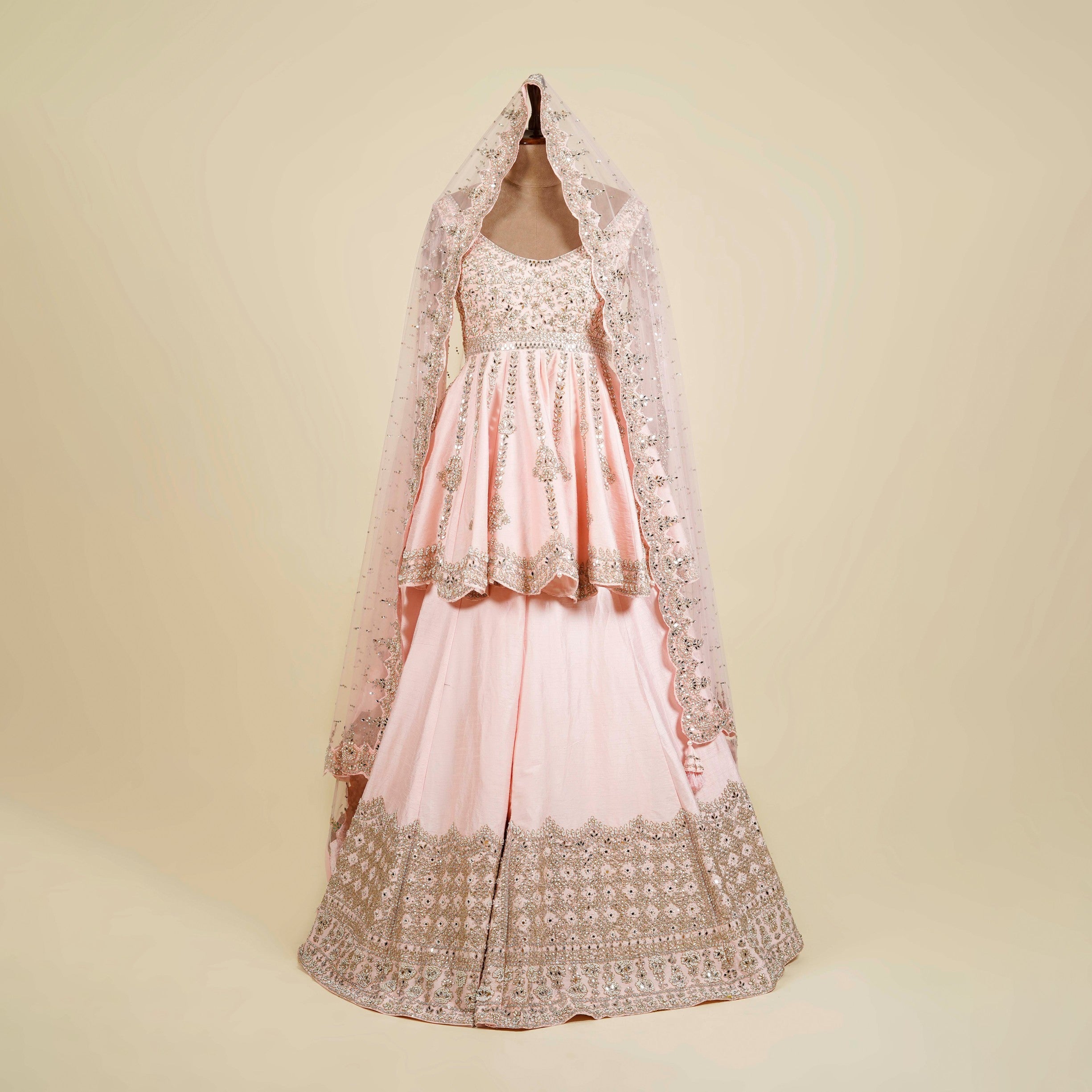 Pink Sharara embellished with Mirror, Kundan and Dori work